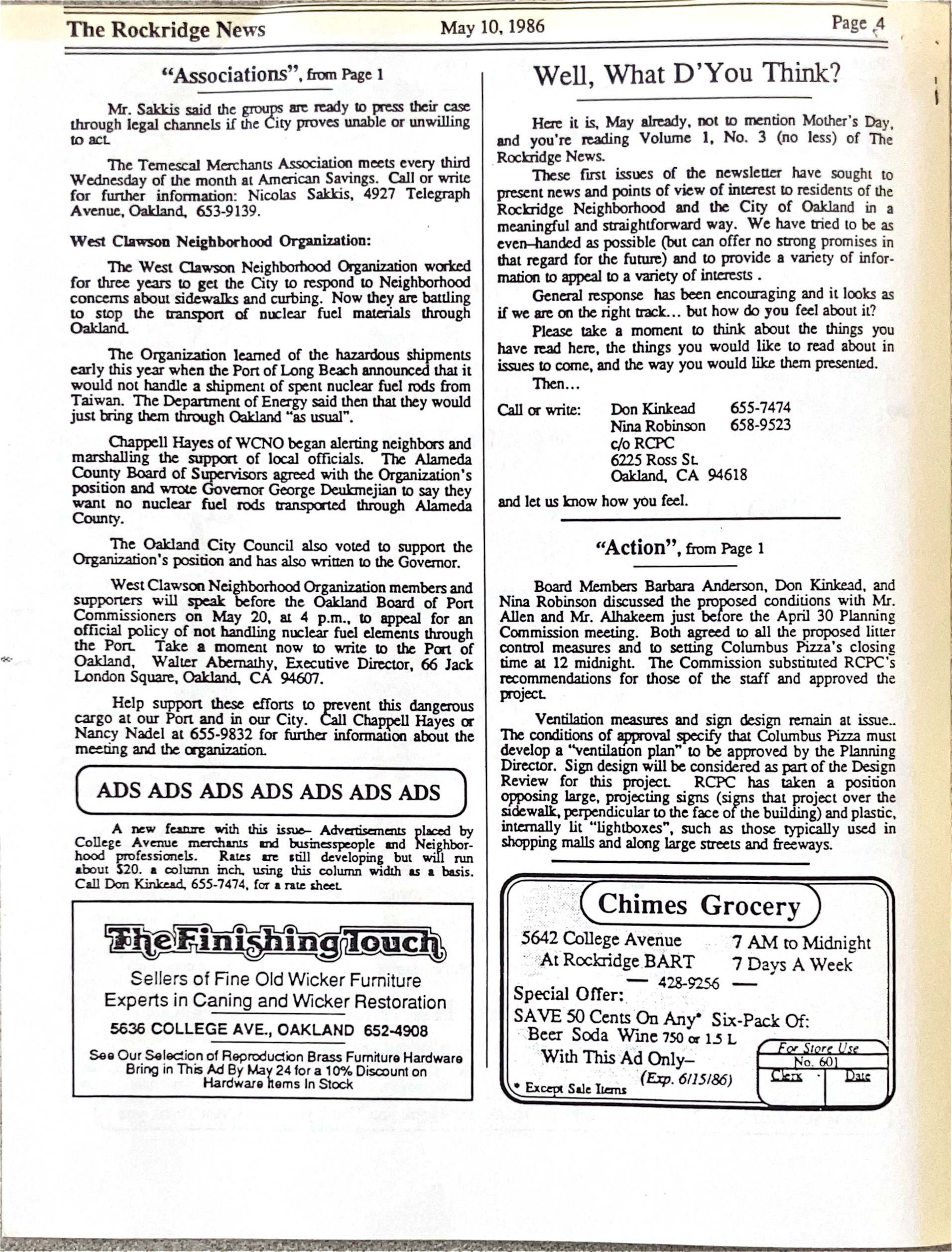 Click to zoom in The Rockridge News, May 1986, page 4