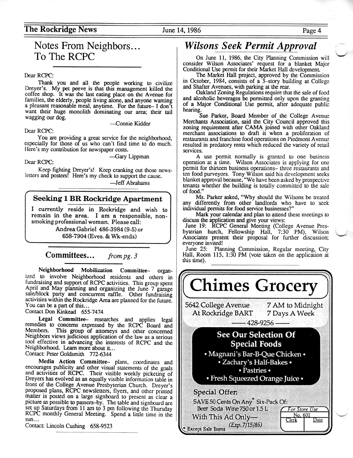 Click to zoom in The Rockridge News, June 1986, page 4