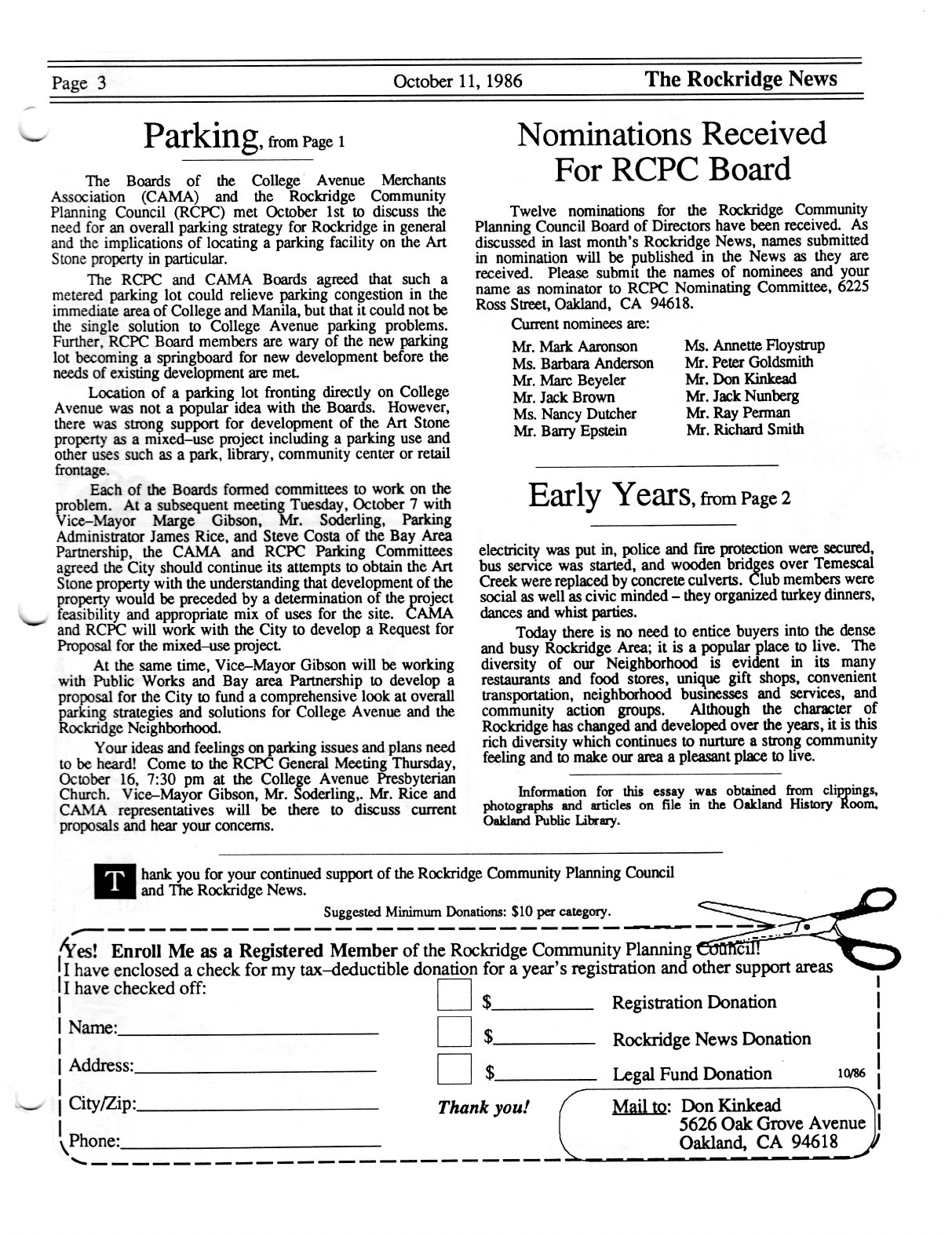 Click to zoom in The Rockridge News, October 1986, page 3