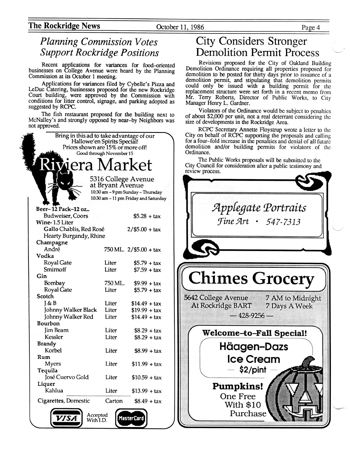Click to zoom in The Rockridge News, October 1986, page 4