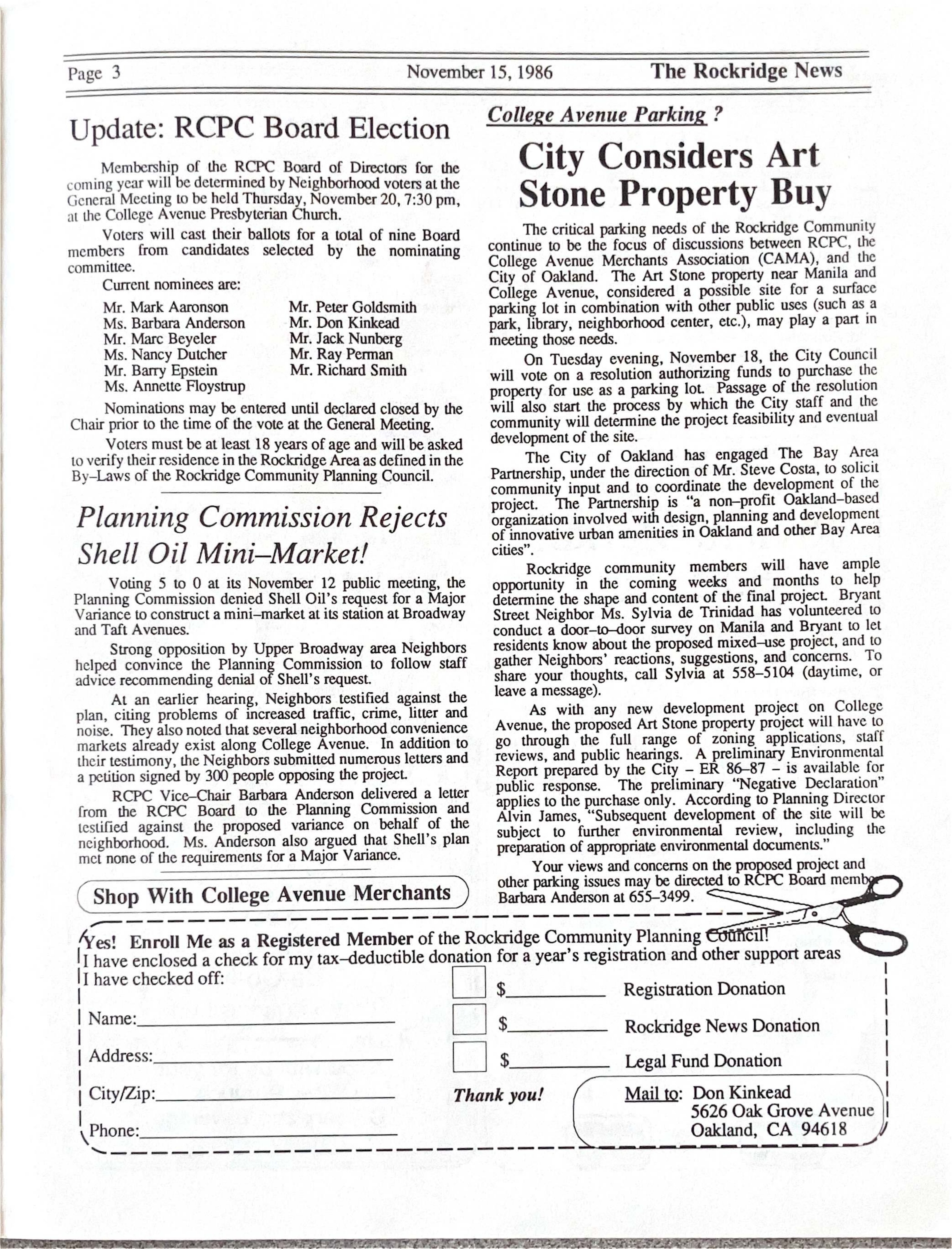 Click to zoom in The Rockridge News, November 1986, page 3