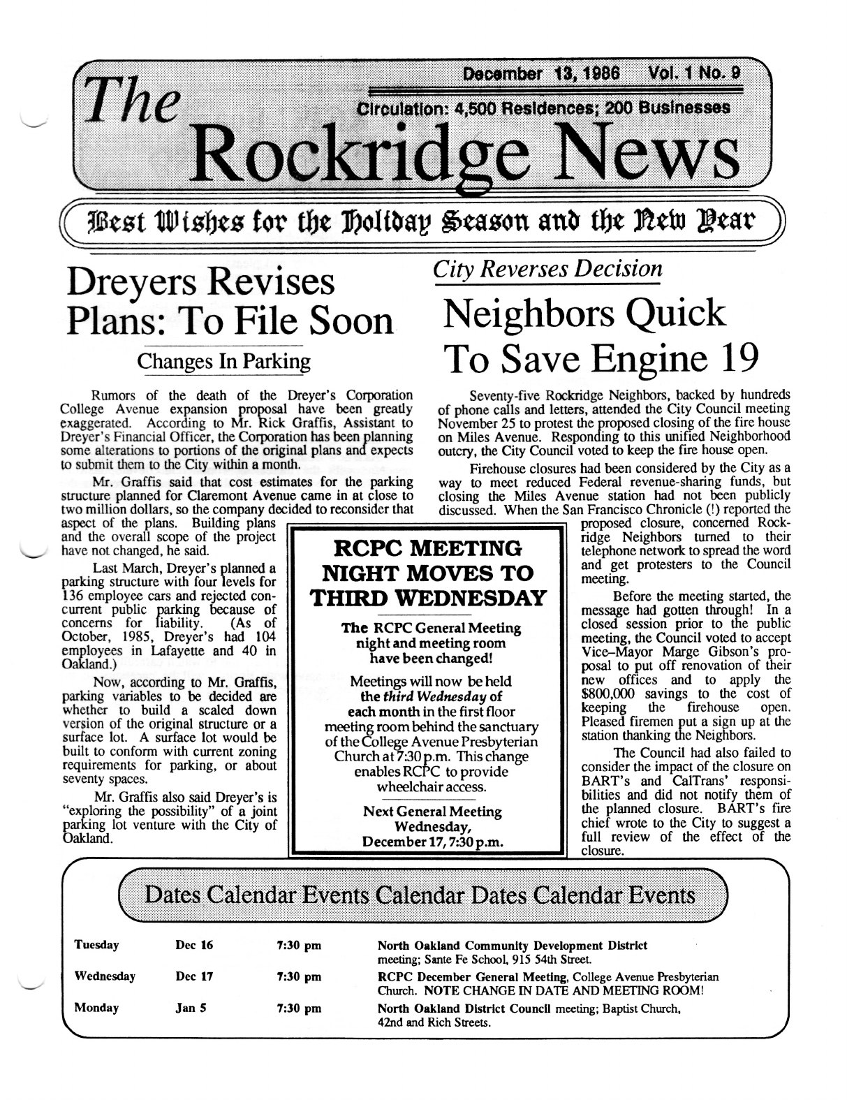 Click to zoom in The Rockridge News, December 1986, page 1