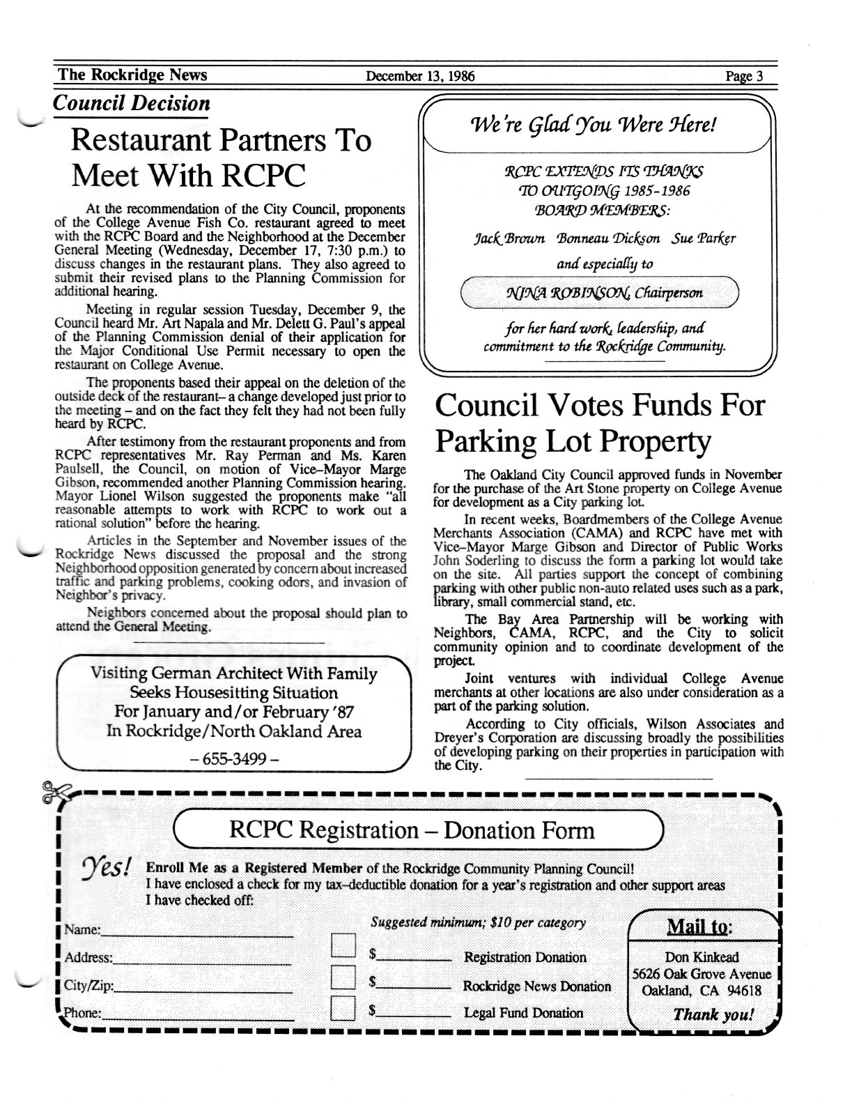 Click to zoom in The Rockridge News, December 1986, page 3