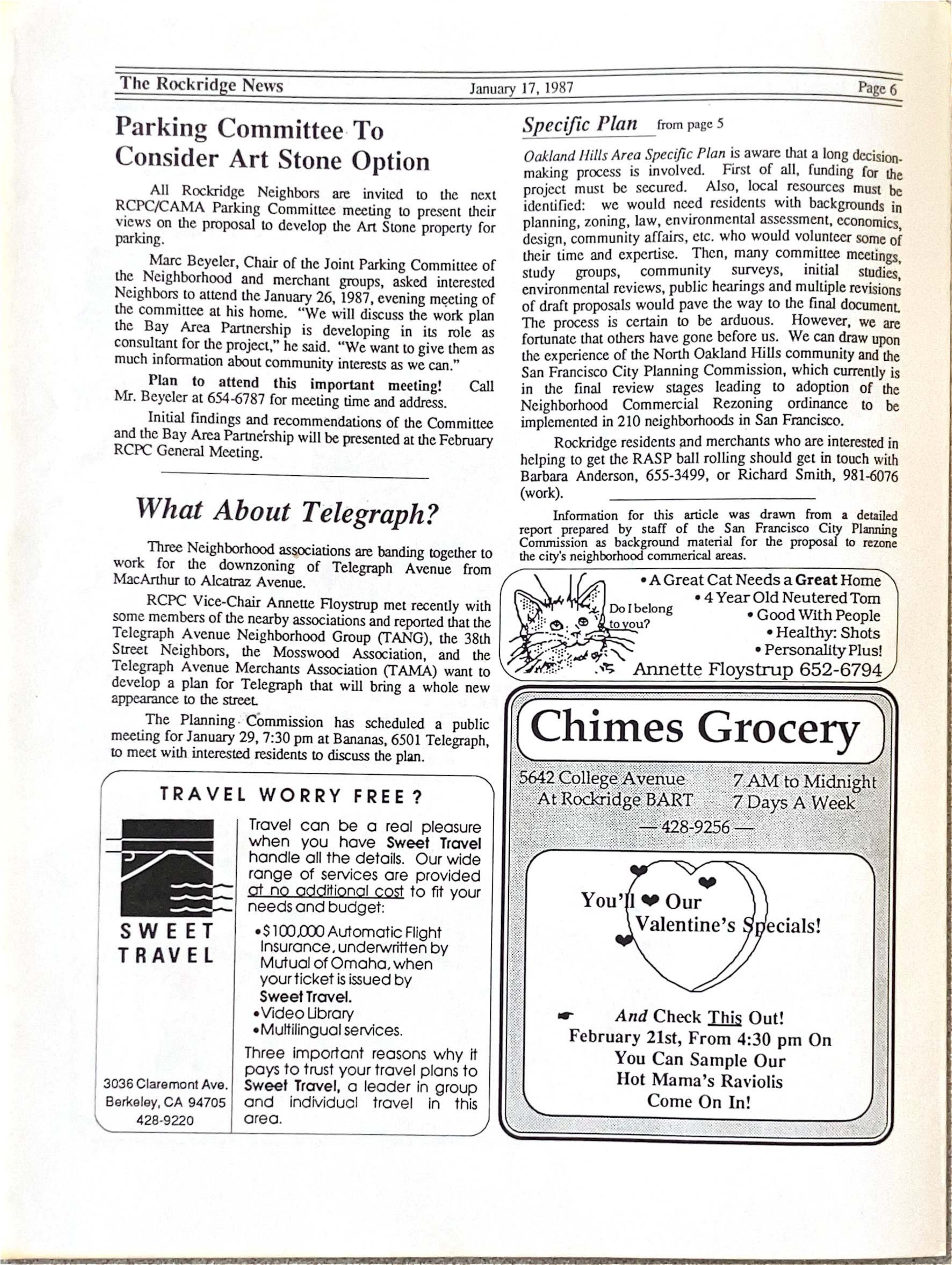 Click to zoom in The Rockridge News, January 1987, page 6
