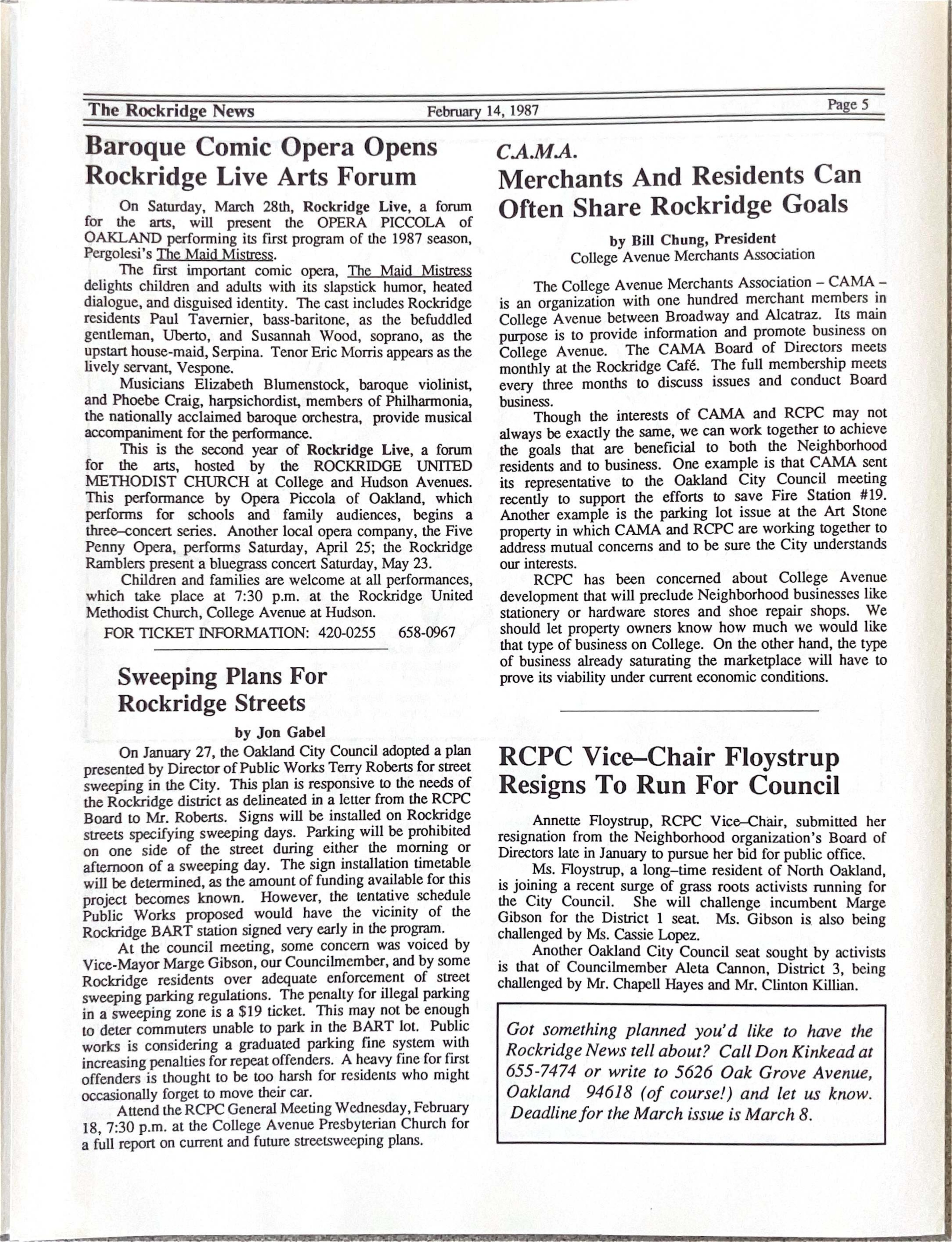 Click to zoom in The Rockridge News, February 1987, page 5