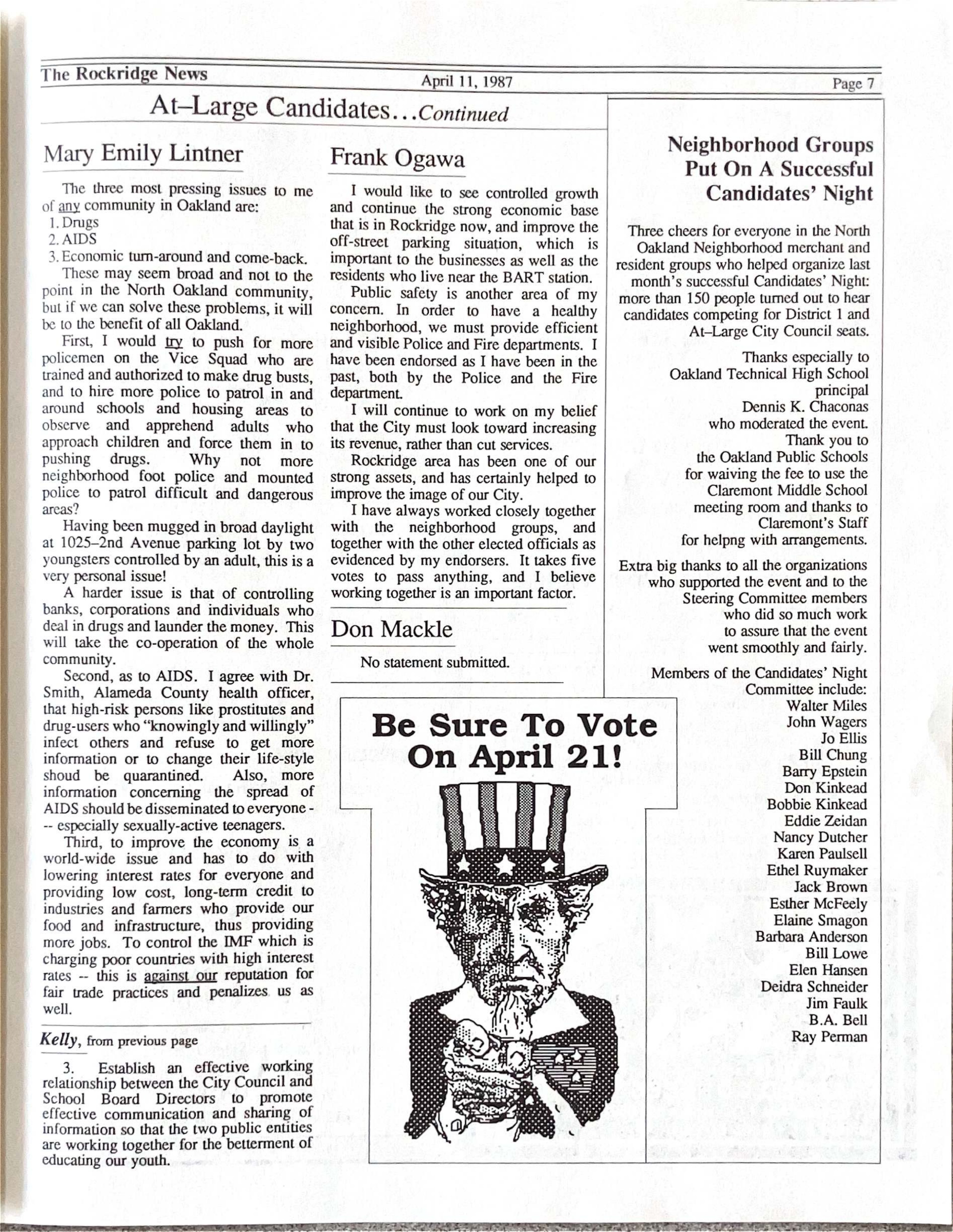 Click to zoom in The Rockridge News, April 1987, page 7