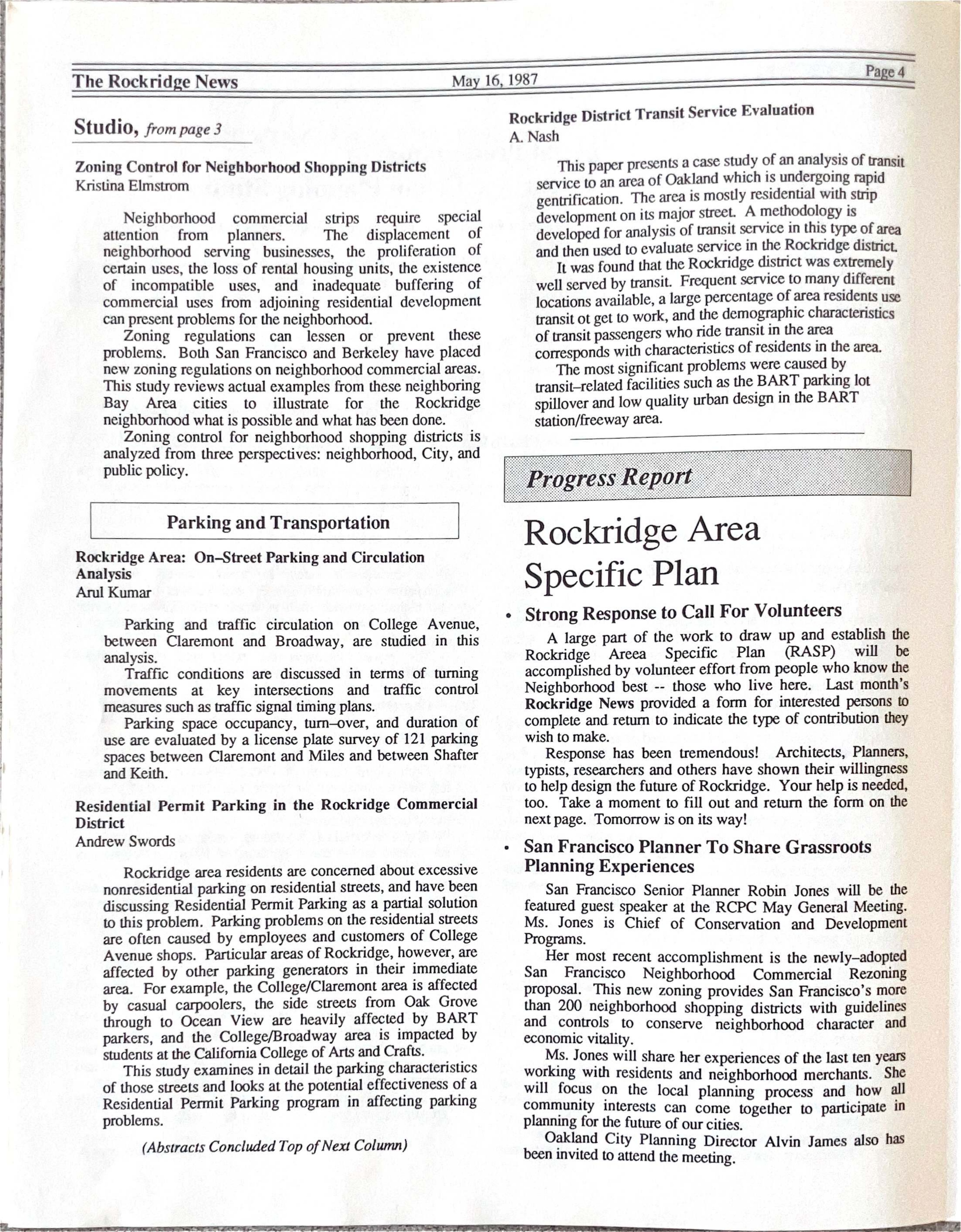 Click to zoom in The Rockridge News, May 1987, page 4