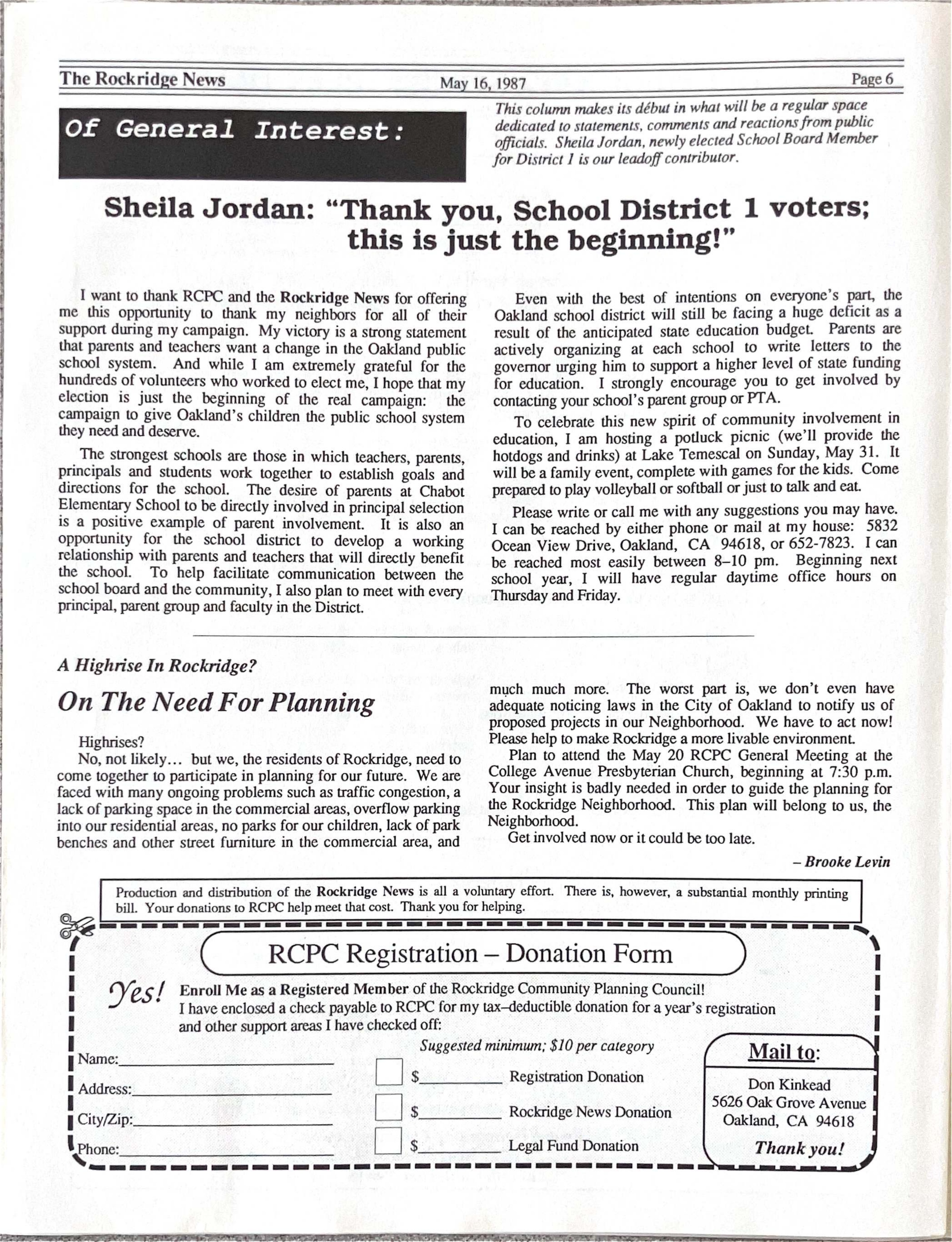 Click to zoom in The Rockridge News, May 1987, page 6