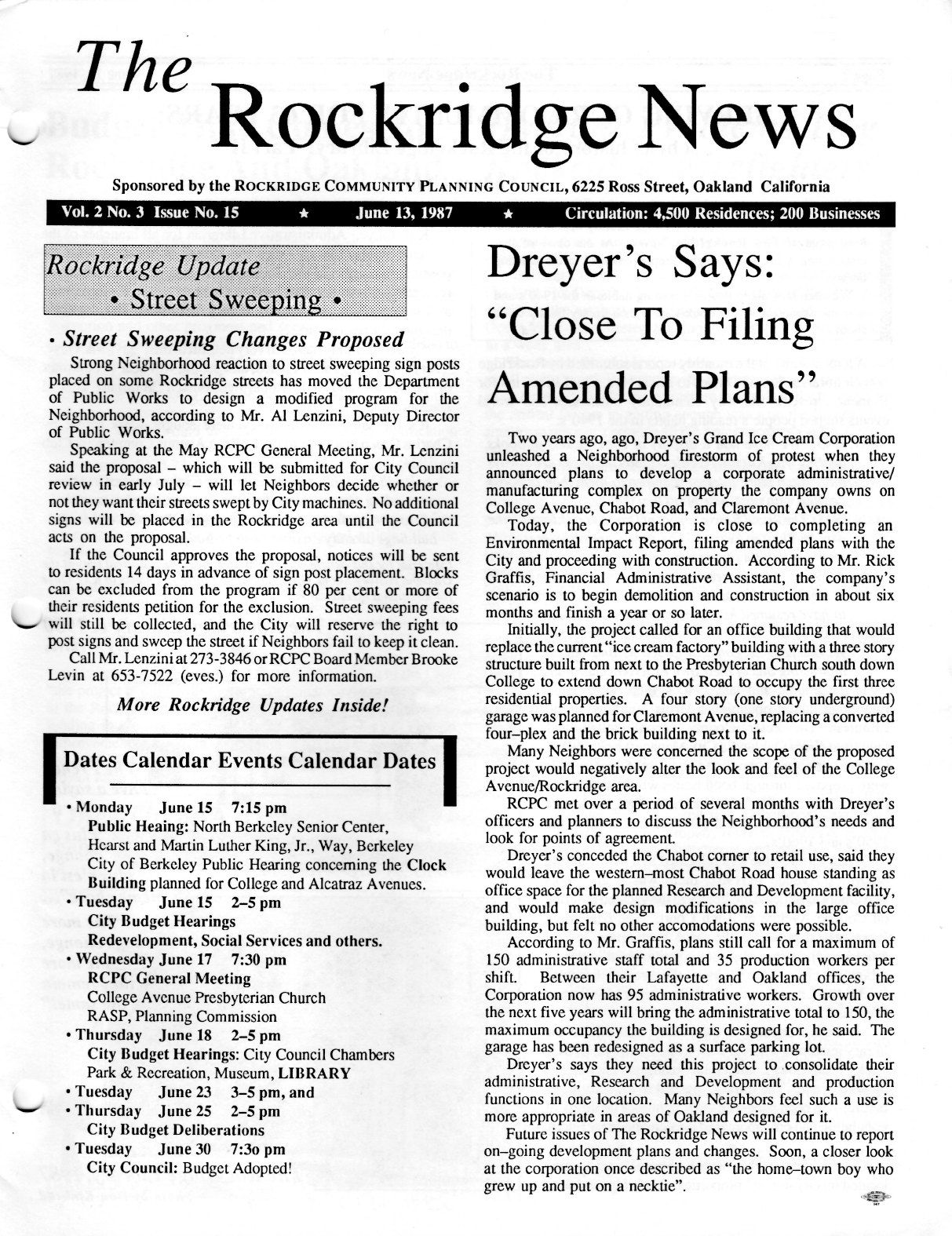 Click to zoom in The Rockridge News, June 1987, page 1