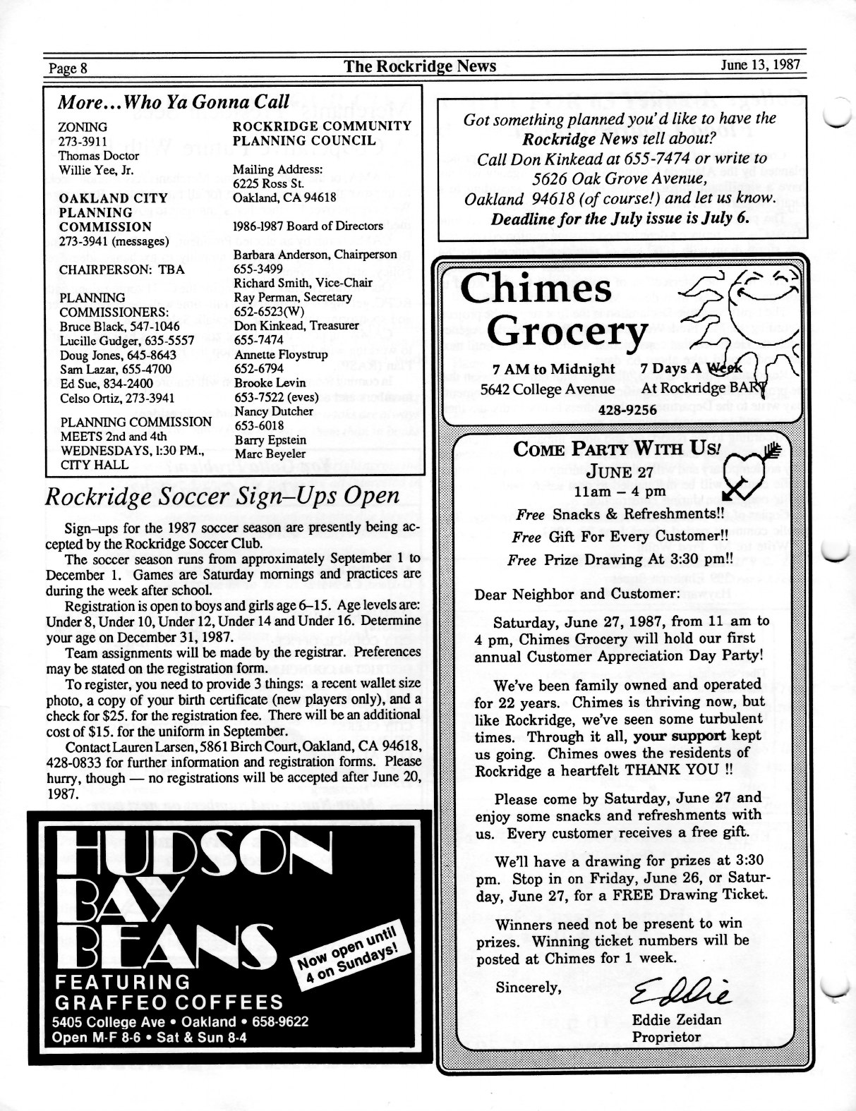 Click to zoom in The Rockridge News, June 1987, page 8