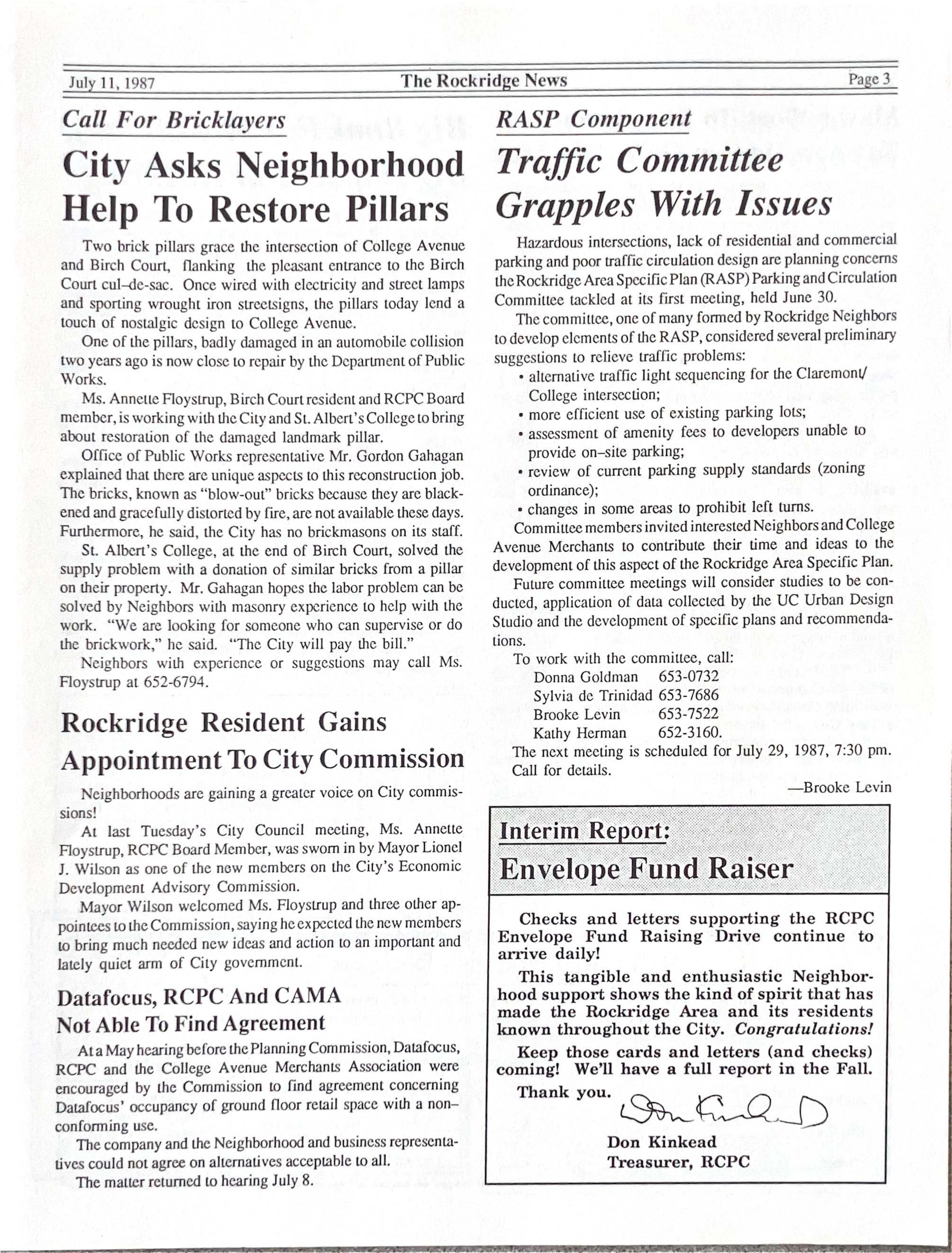 Click to zoom in The Rockridge News, July 1987, page 3