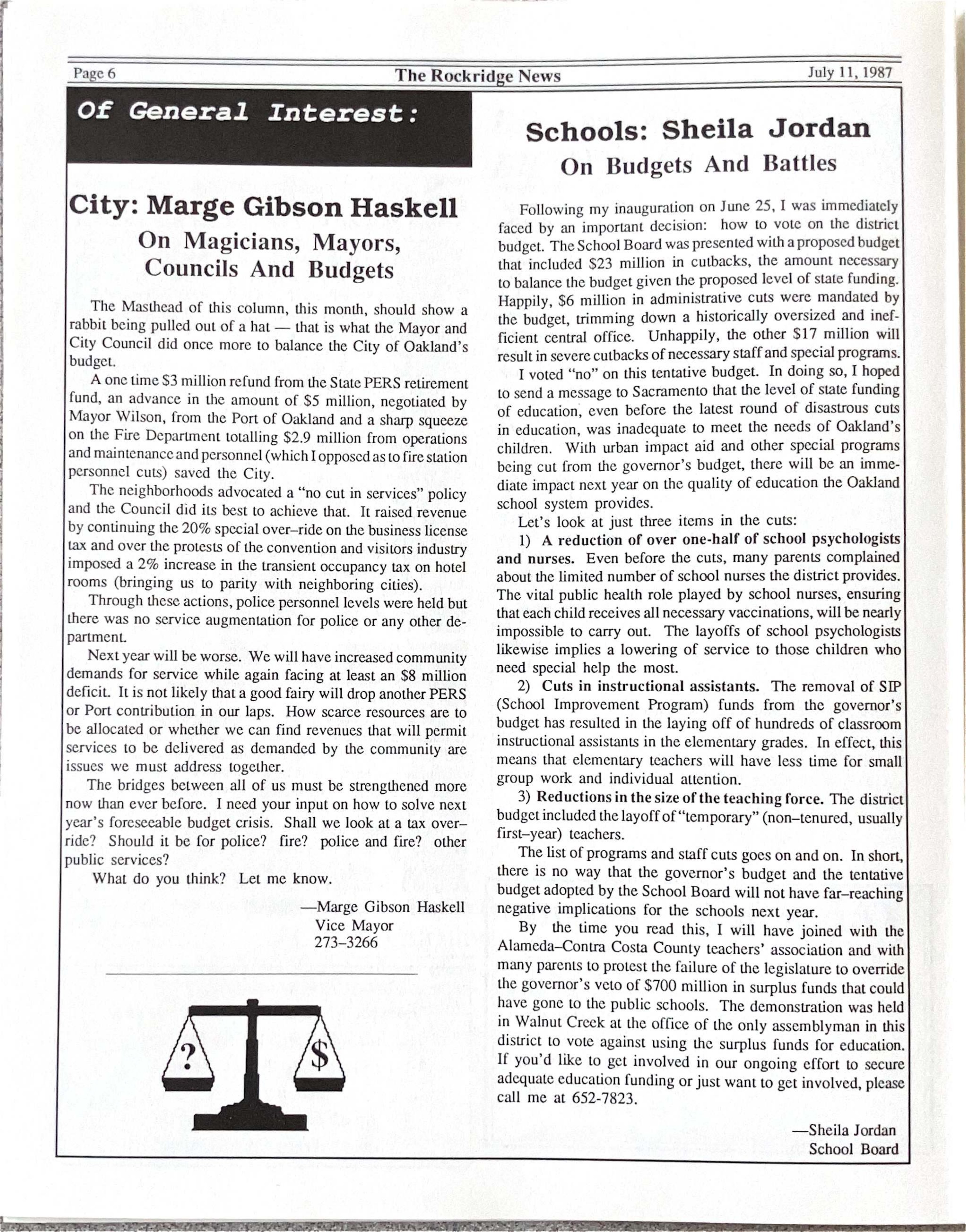 Click to zoom in The Rockridge News, July 1987, page 6