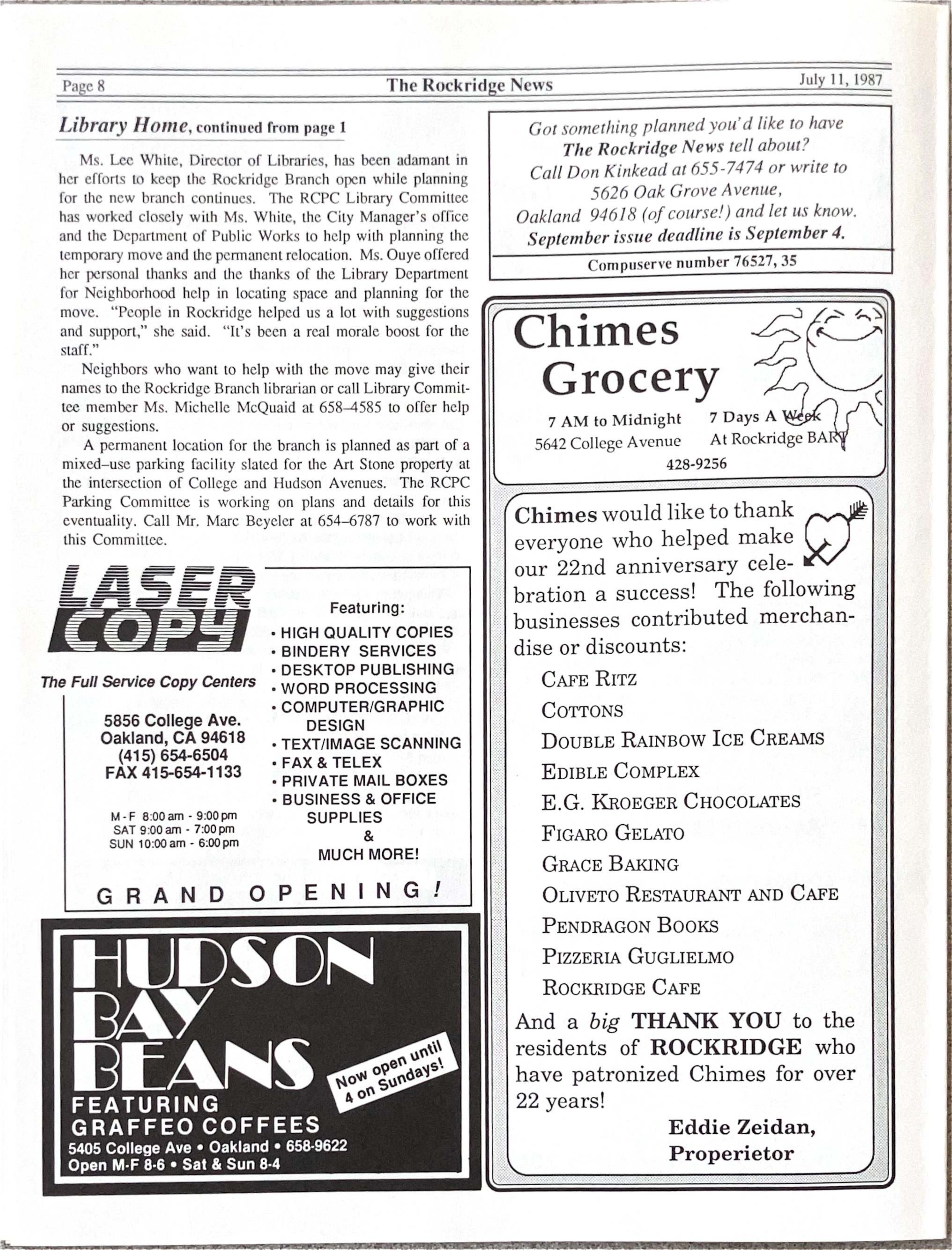 Click to zoom in The Rockridge News, July 1987, page 8