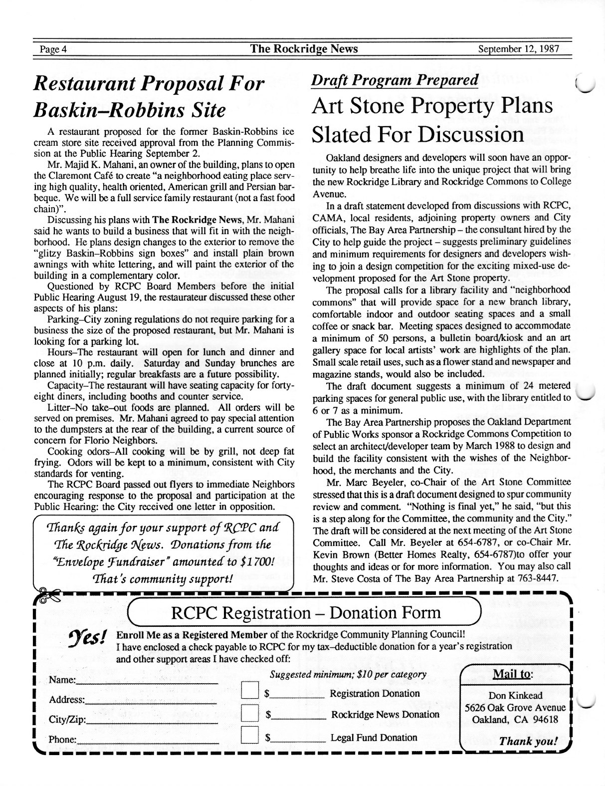 Click to zoom in The Rockridge News, September 1987, page 4