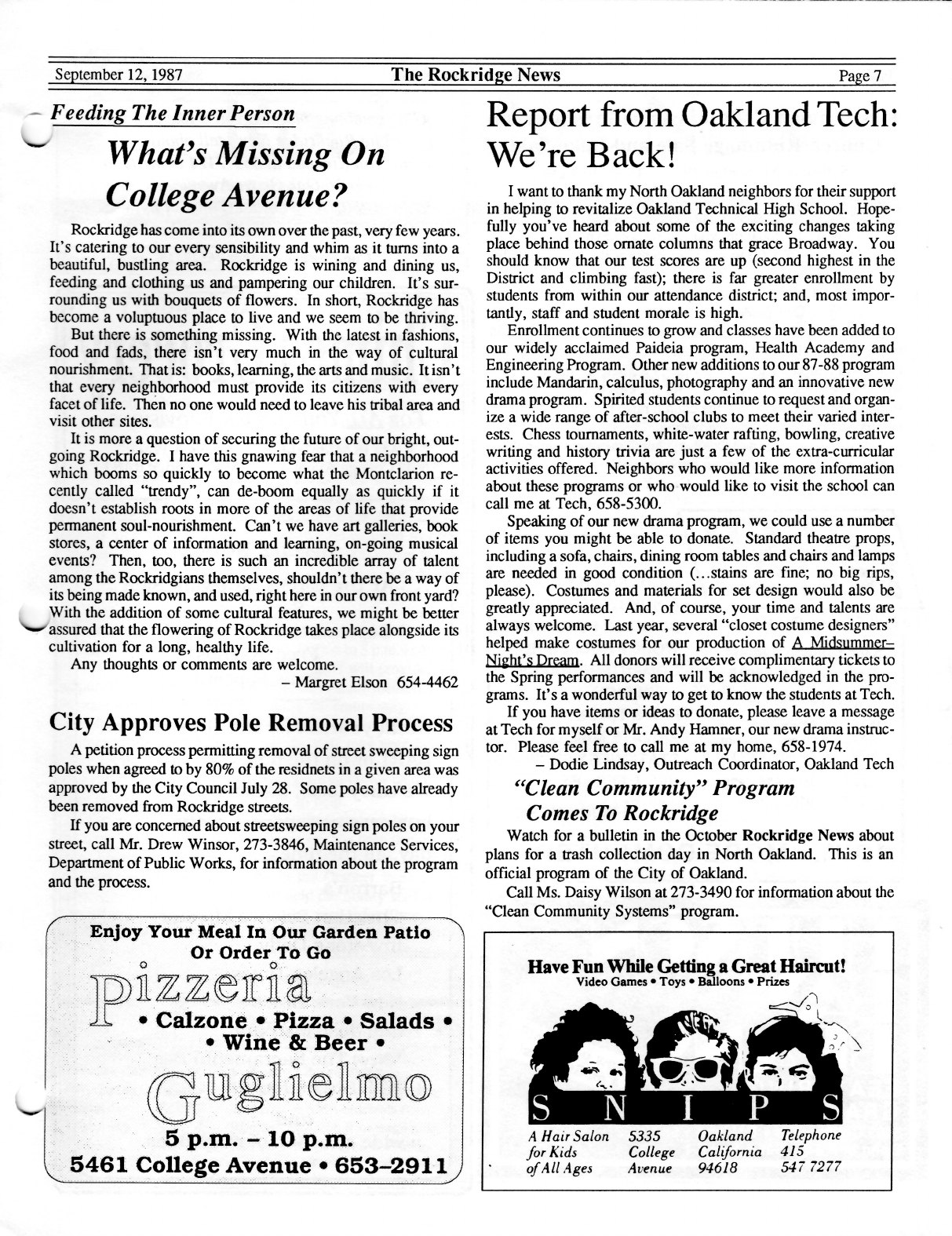 Click to zoom in The Rockridge News, September 1987, page 7