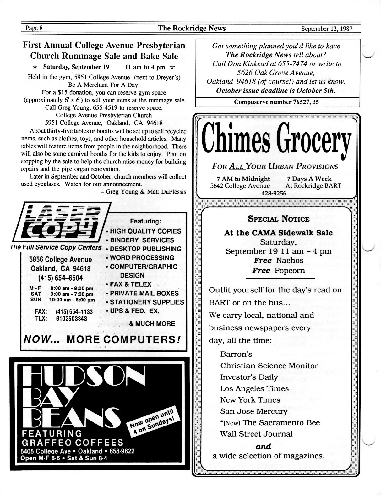 Click to zoom in The Rockridge News, September 1987, page 8