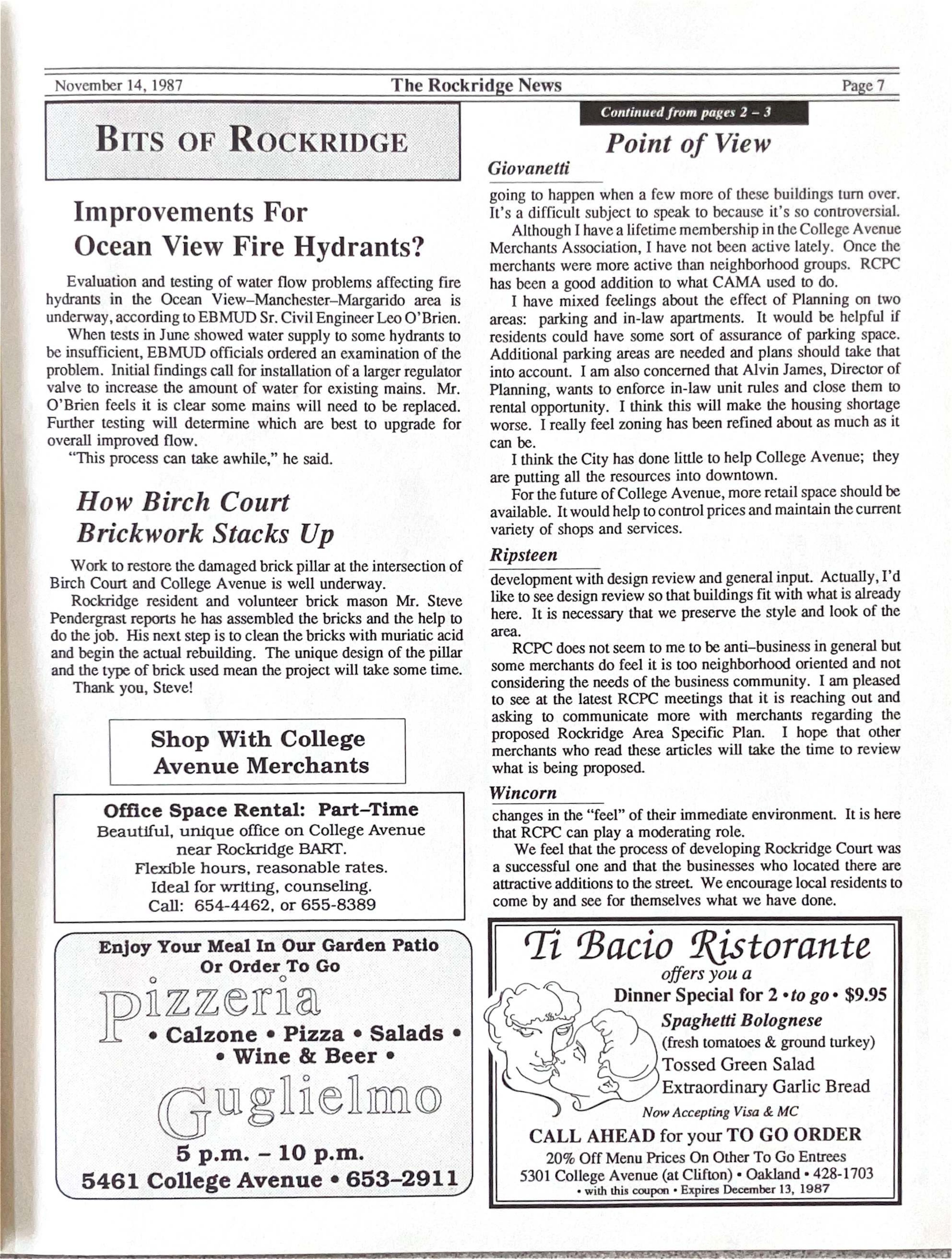 Click to zoom in The Rockridge News, November 1987, page 7