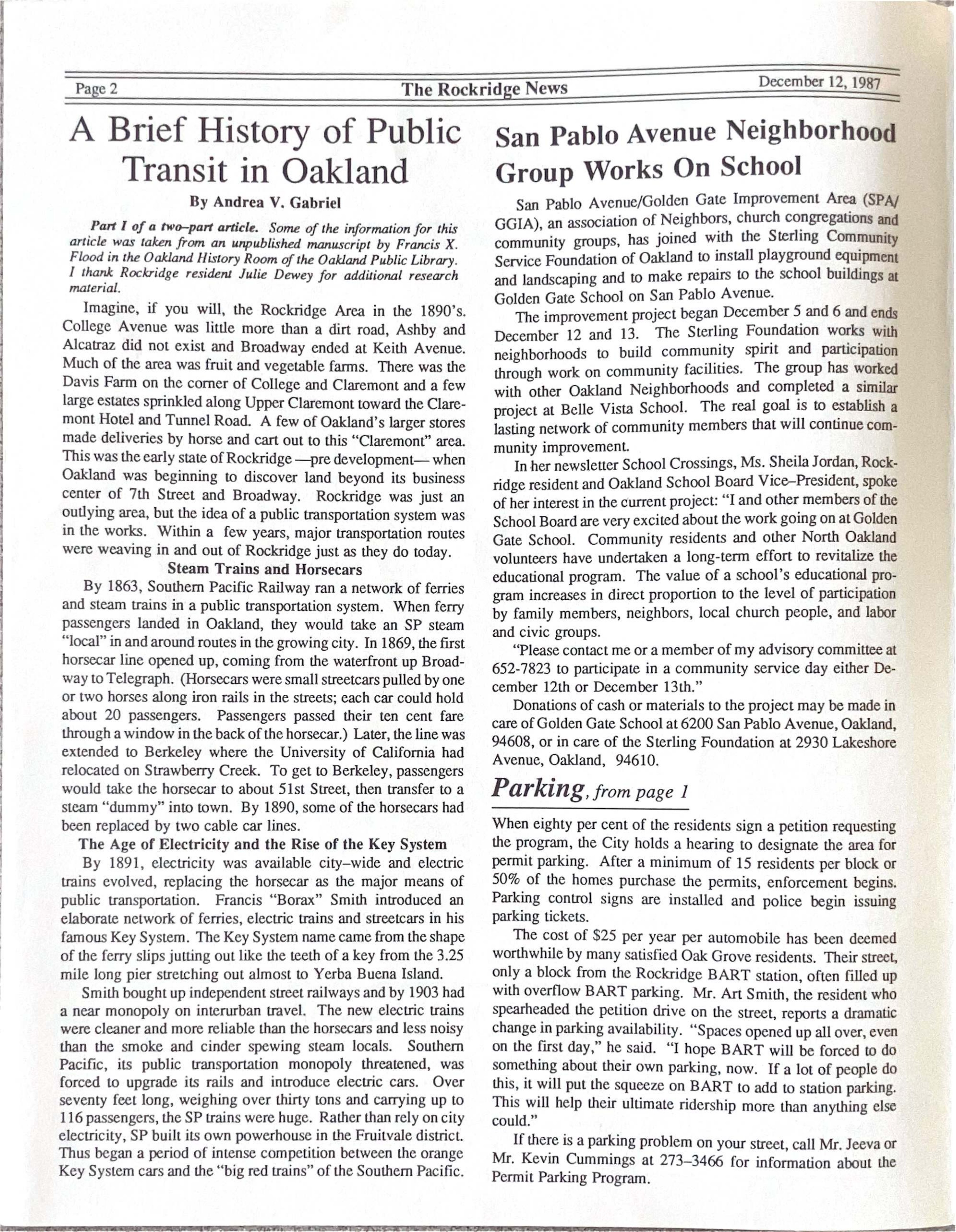 Click to zoom in The Rockridge News, December 1987, page 2