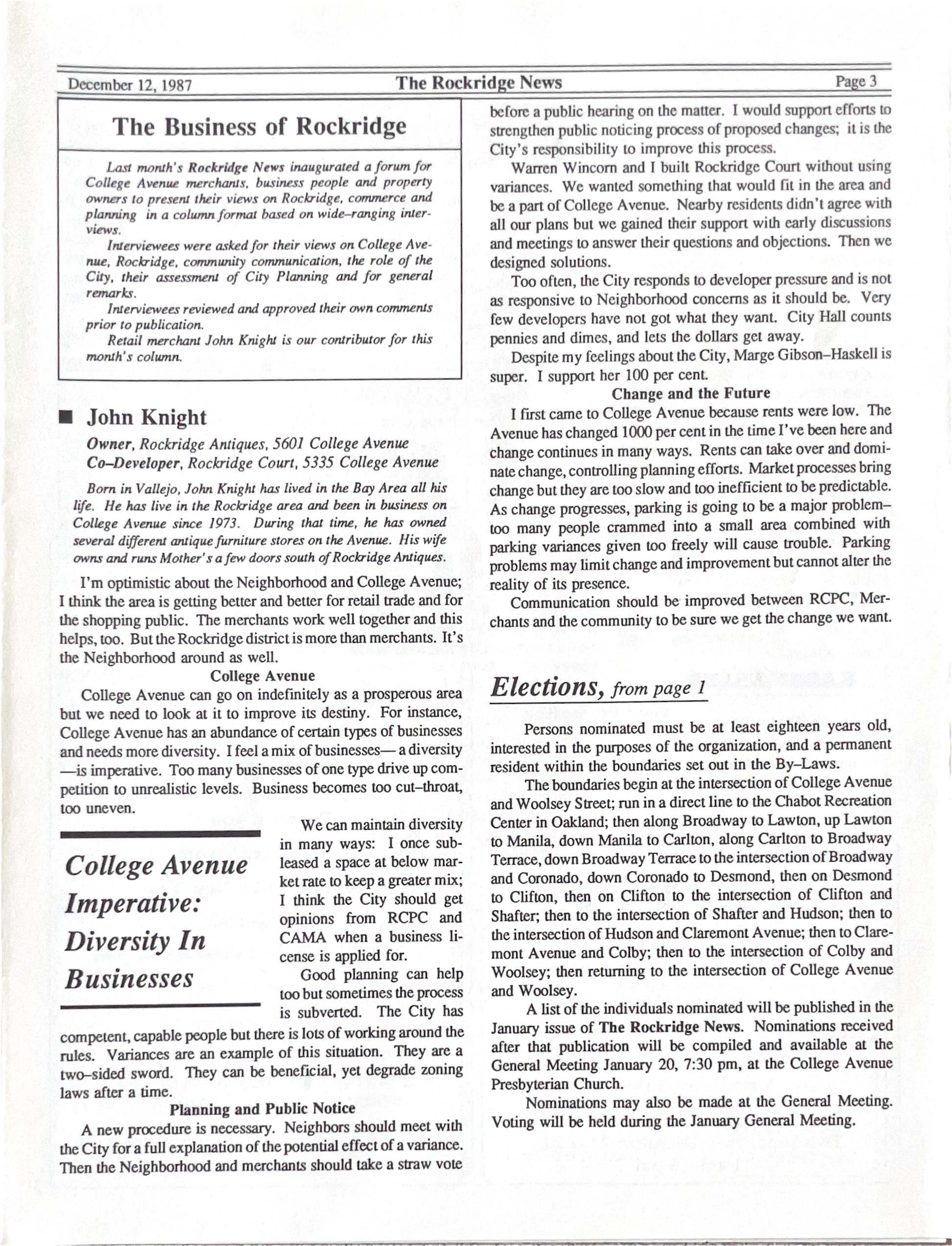 Click to zoom in The Rockridge News, December 1987, page 3