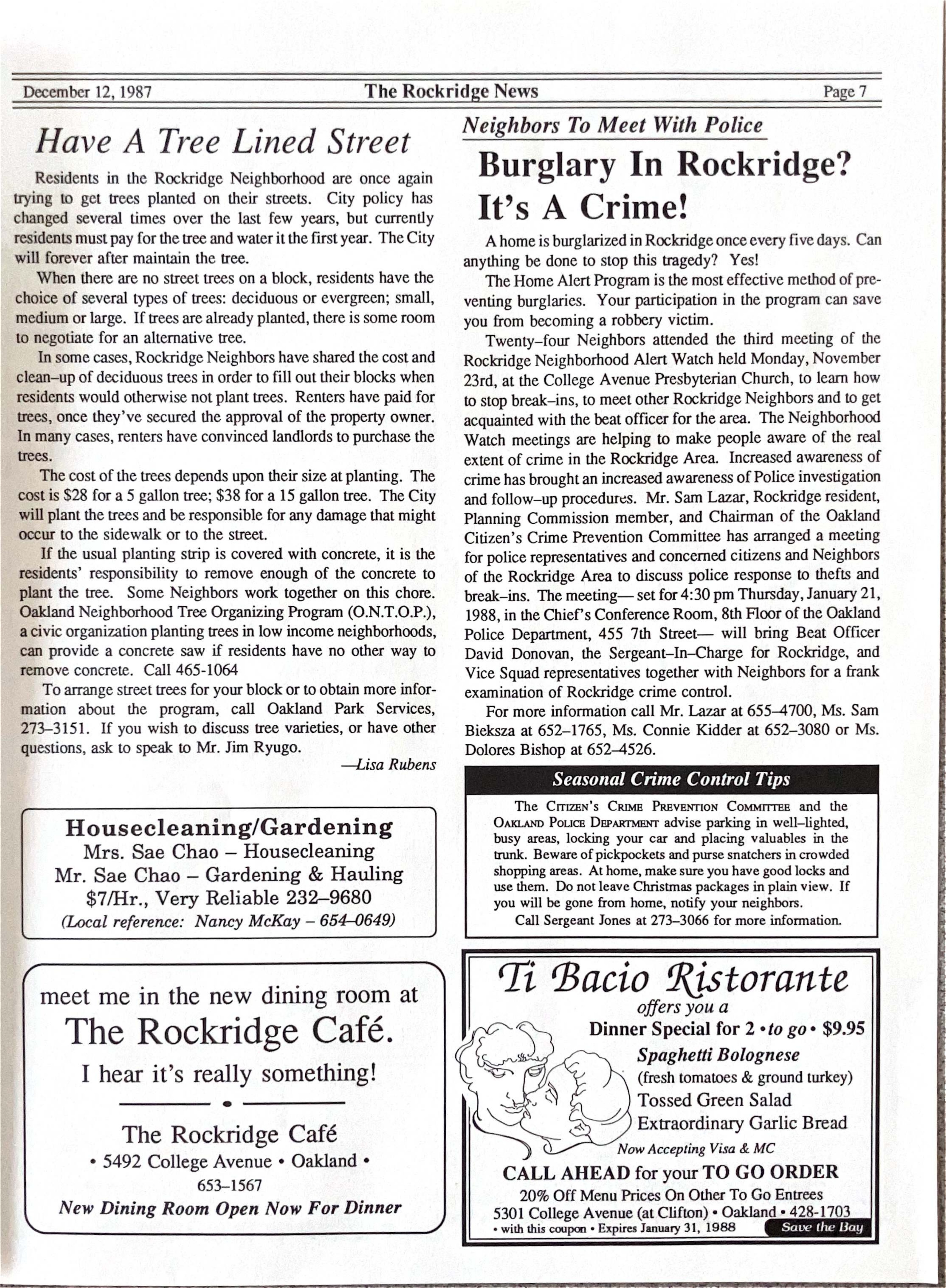 Click to zoom in The Rockridge News, December 1987, page 7