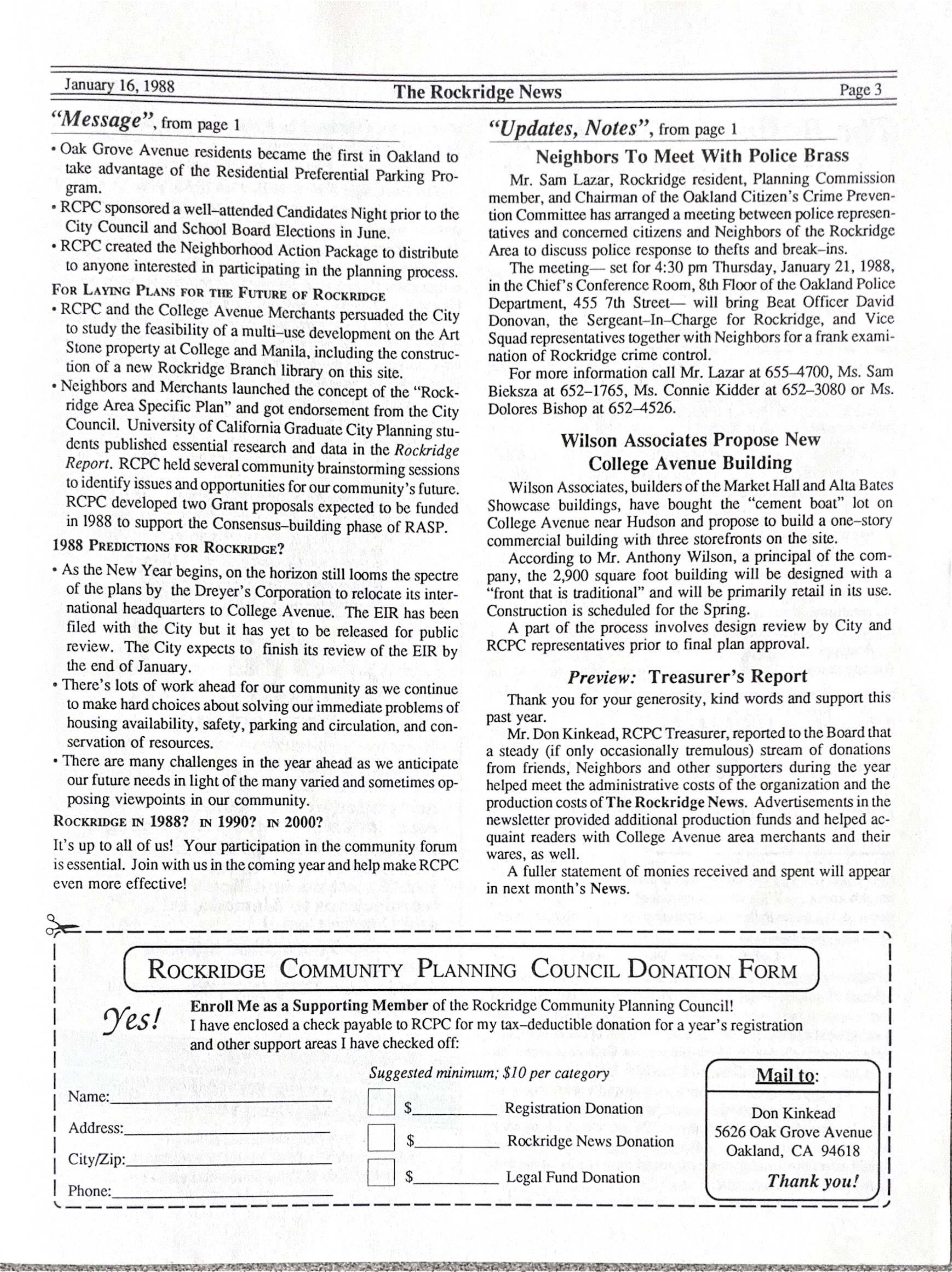 Click to zoom in The Rockridge News, January 1988, page 3