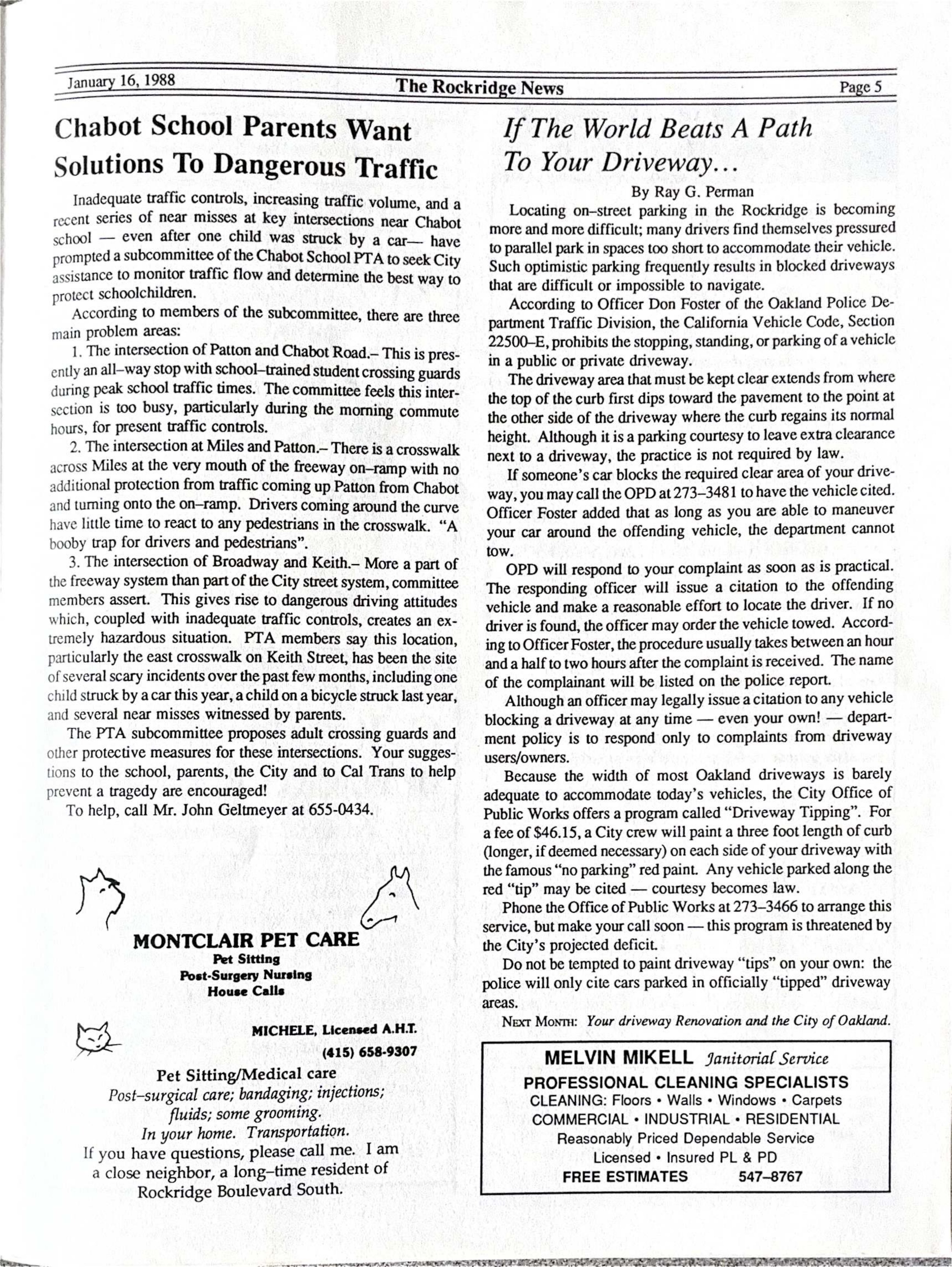 Click to zoom in The Rockridge News, January 1988, page 5
