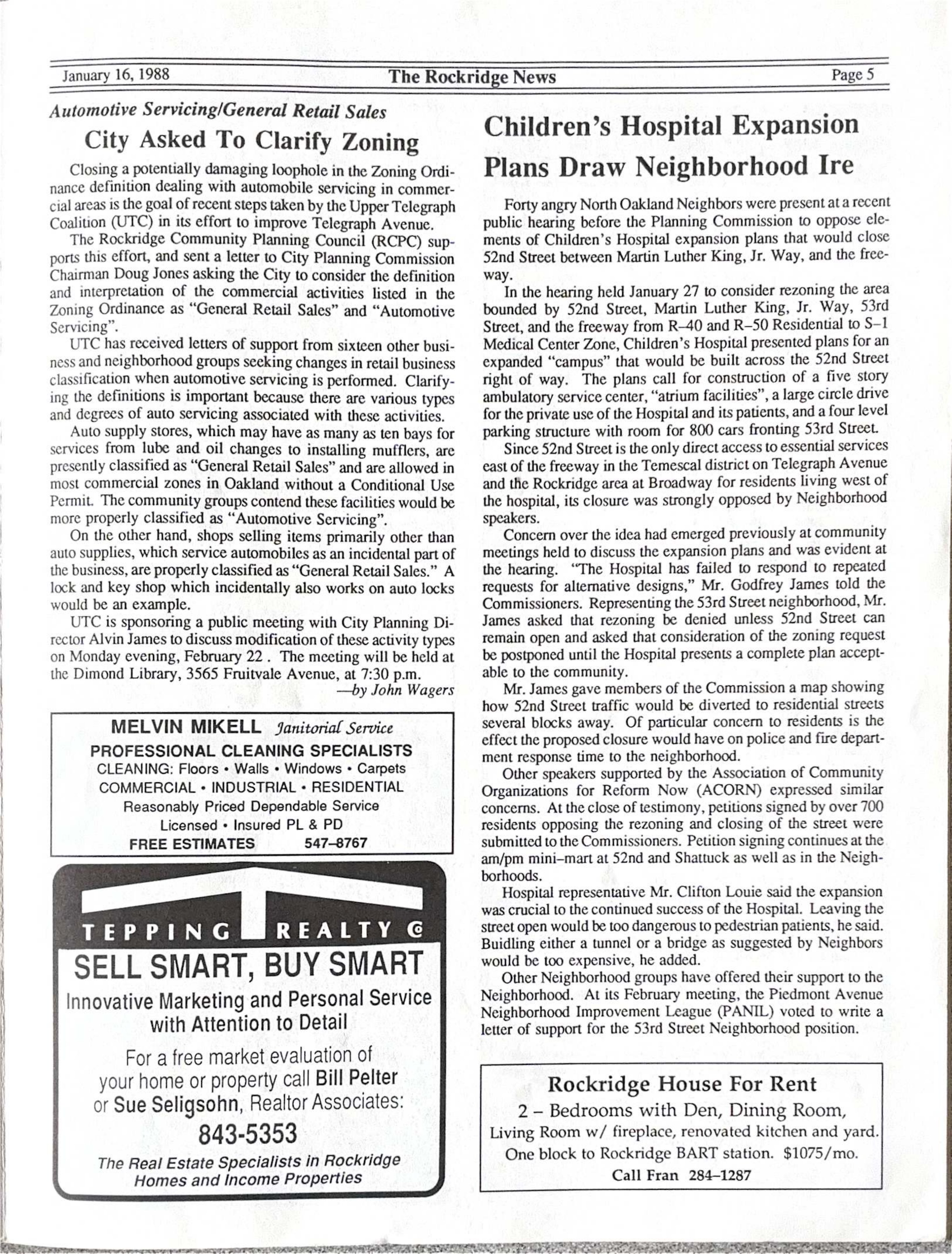 Click to zoom in The Rockridge News, February 1988, page 5