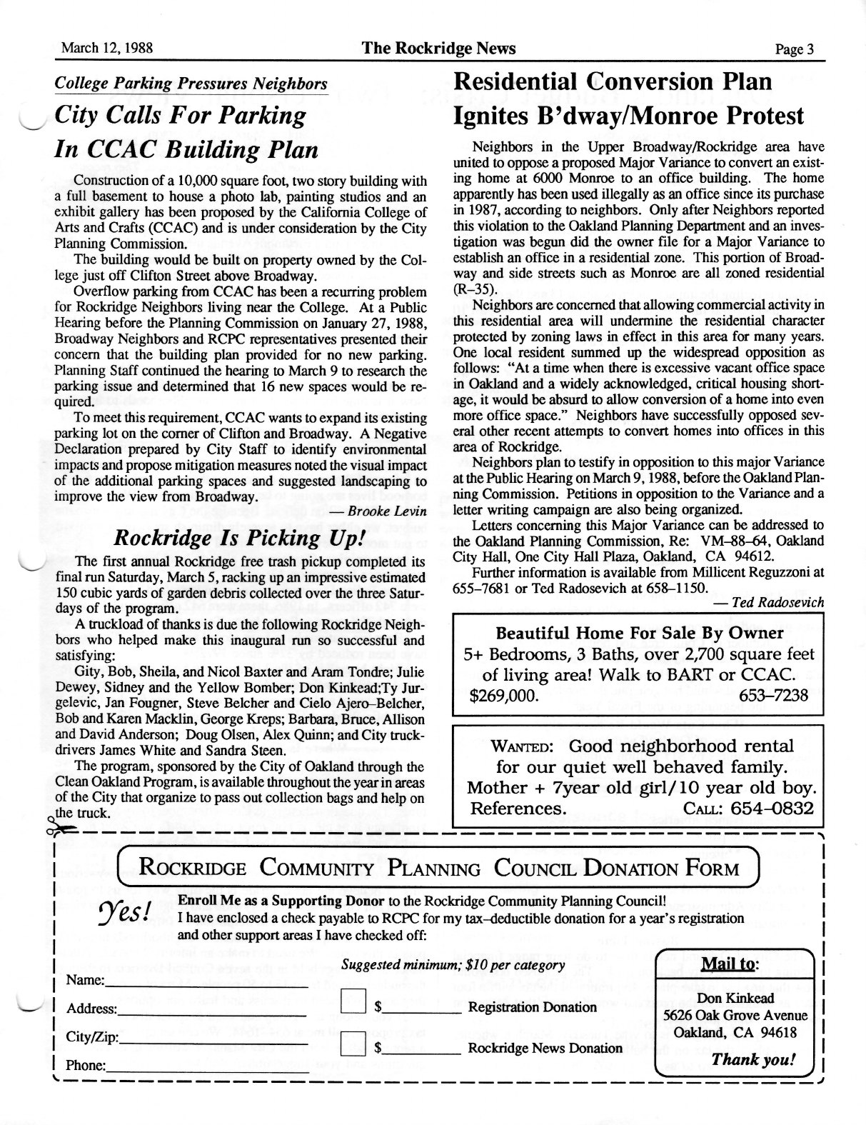 Click to zoom in The Rockridge News, March 1988, page 3