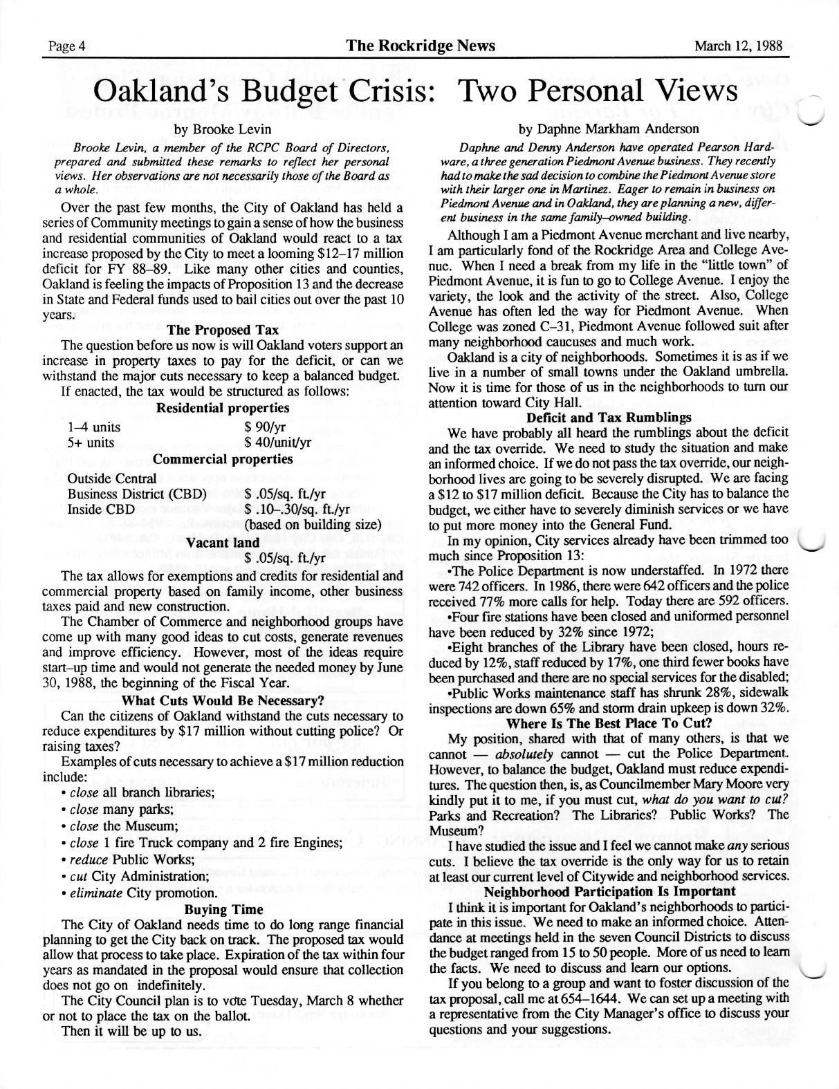 Click to zoom in The Rockridge News, March 1988, page 4