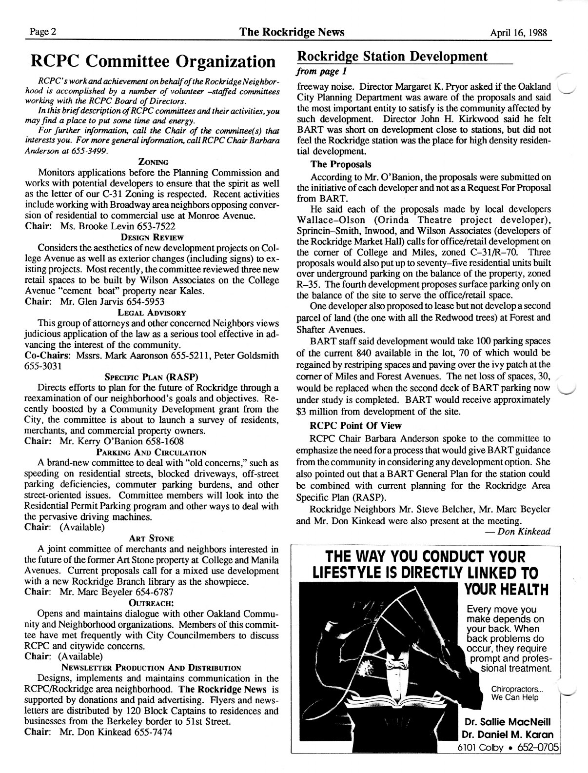 Click to zoom in The Rockridge News, April 1988, page 2