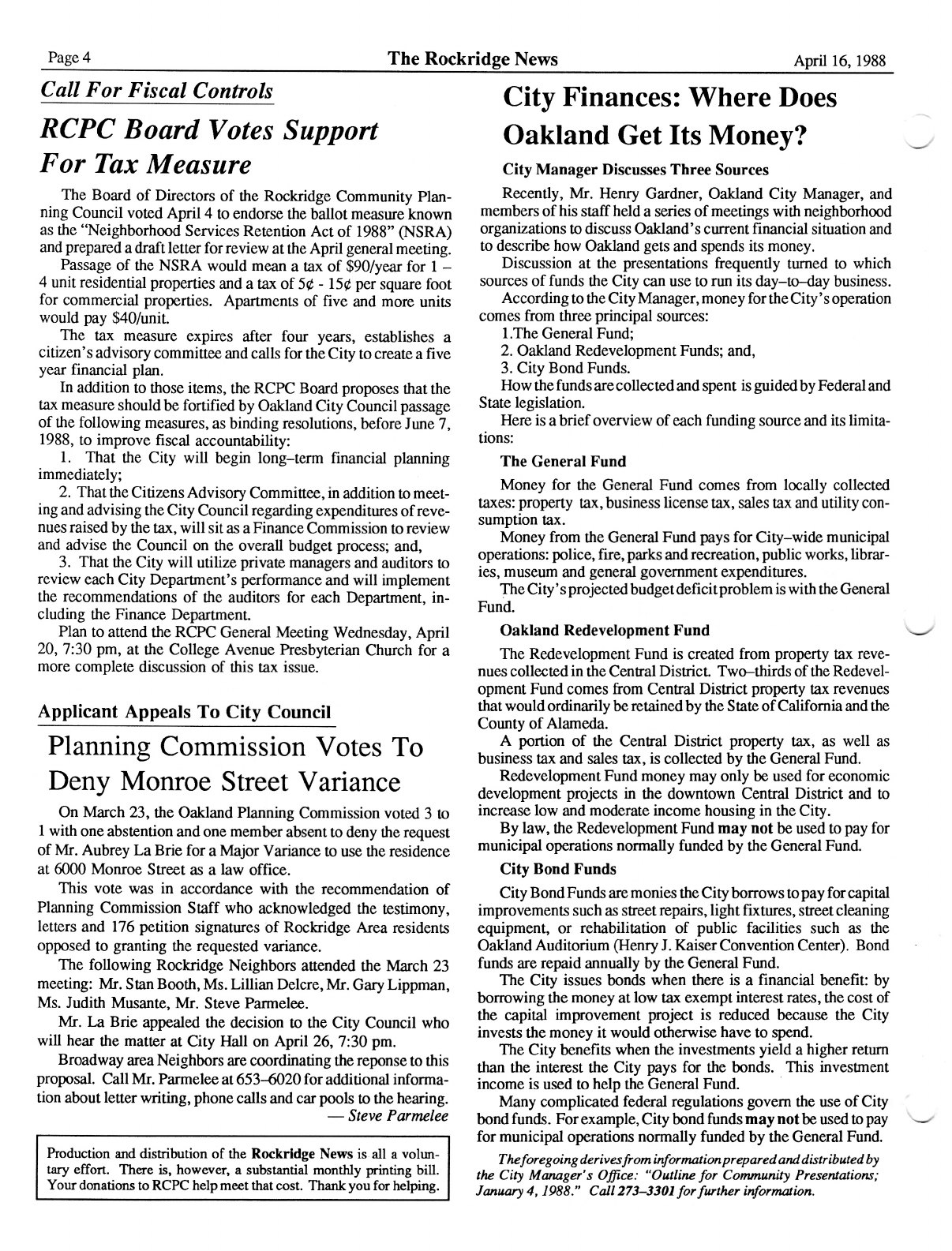 Click to zoom in The Rockridge News, April 1988, page 4