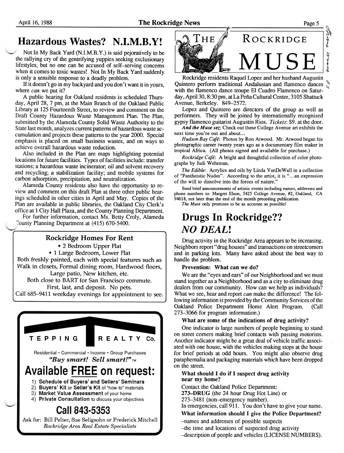Click to zoom in The Rockridge News, April 1988, page 5