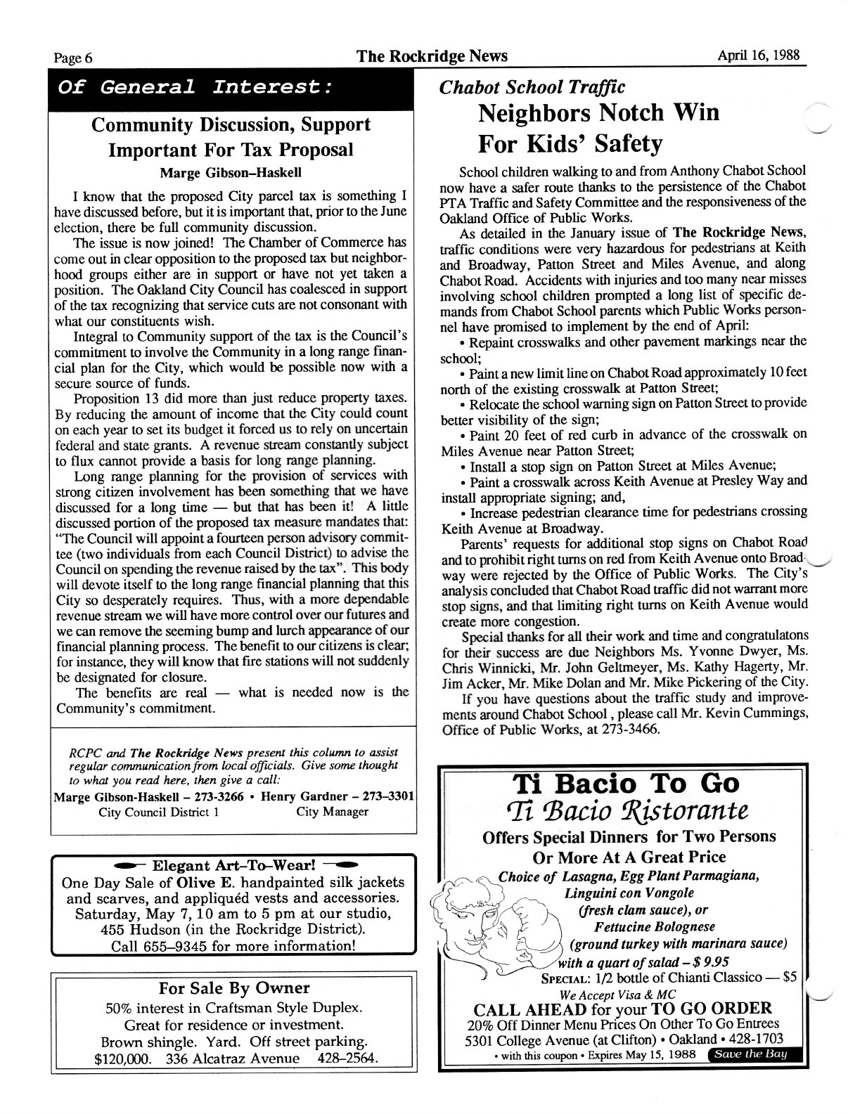 Click to zoom in The Rockridge News, April 1988, page 6