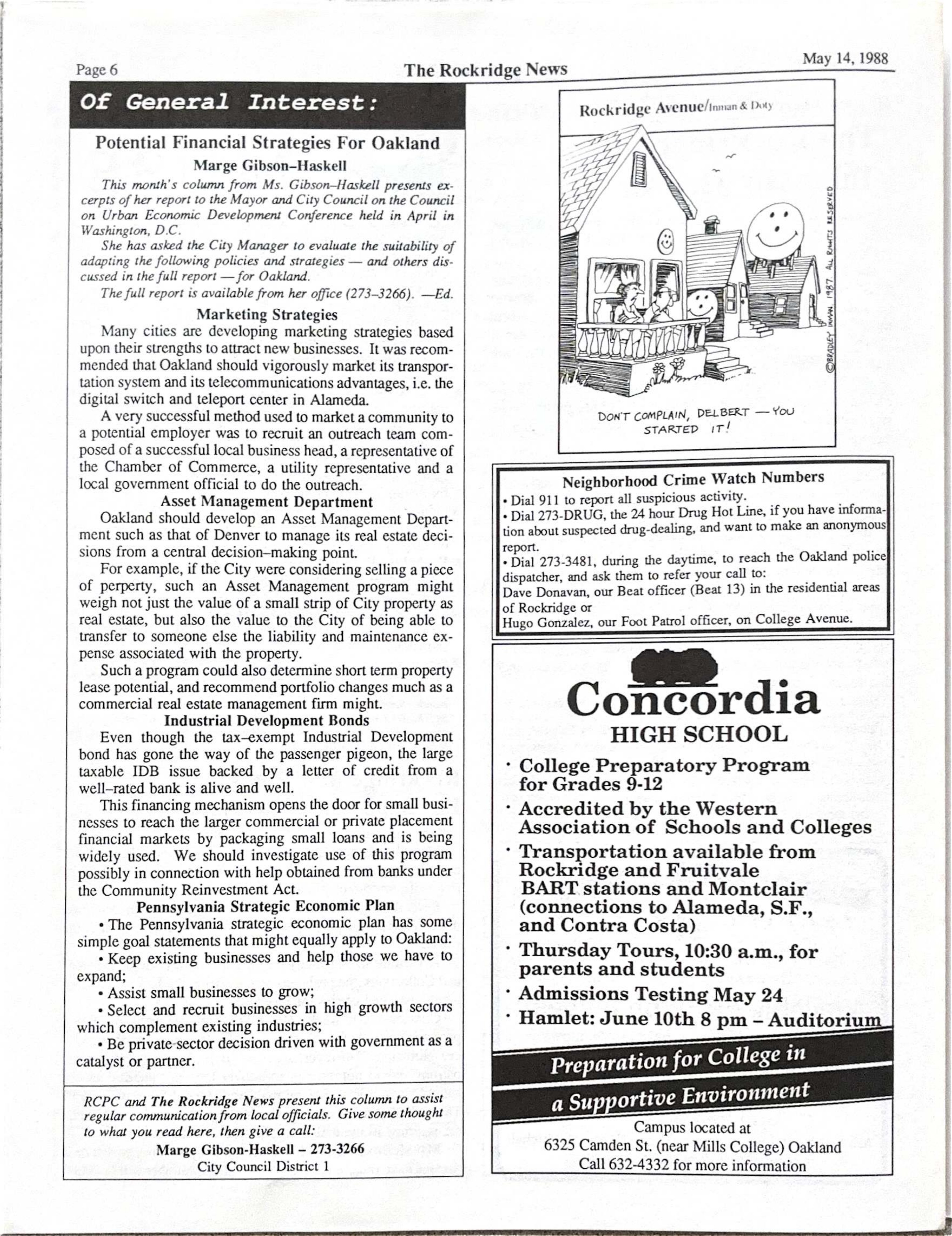Click to zoom in The Rockridge News, May 1988, page 6