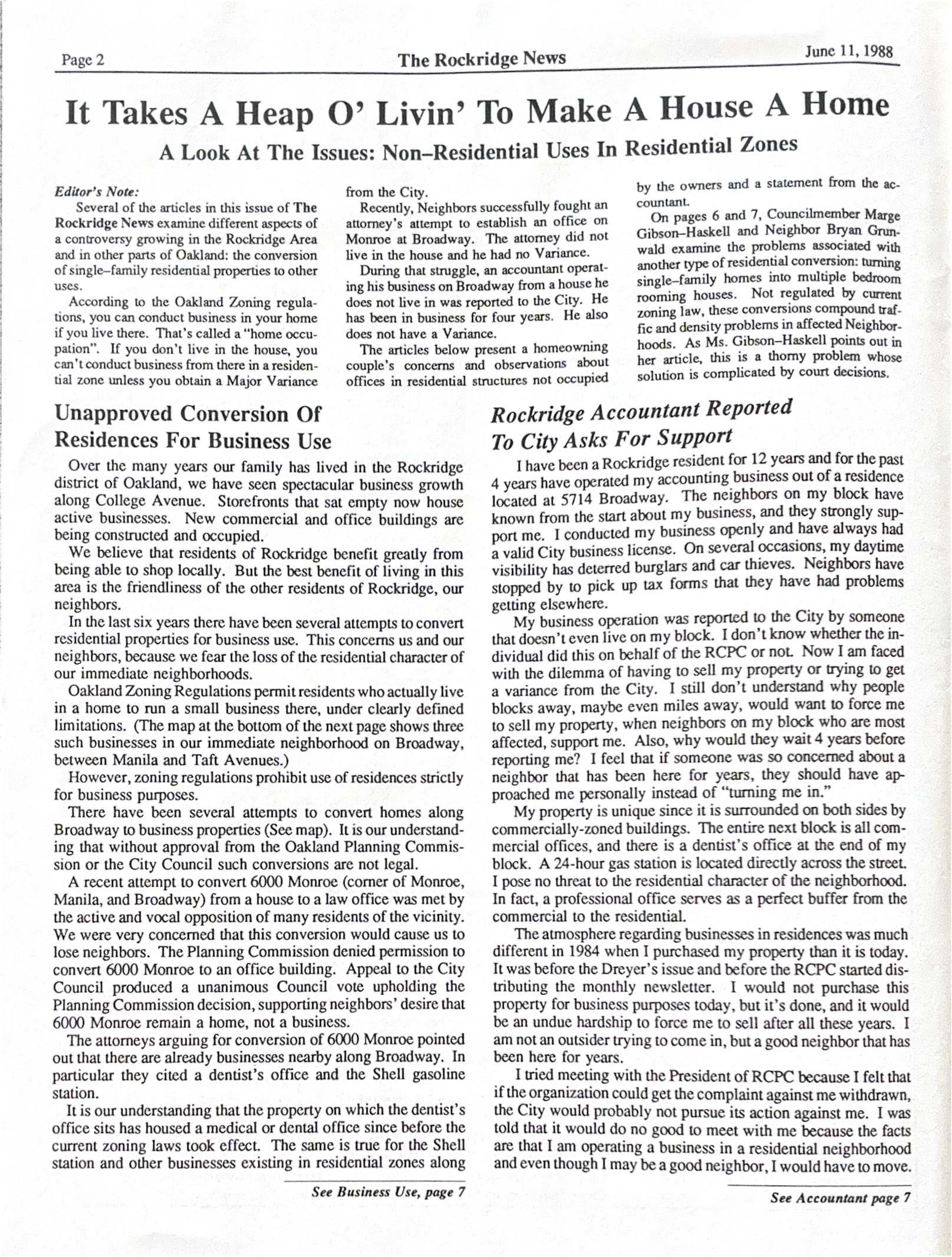 Click to zoom in The Rockridge News, June 1988, page 2