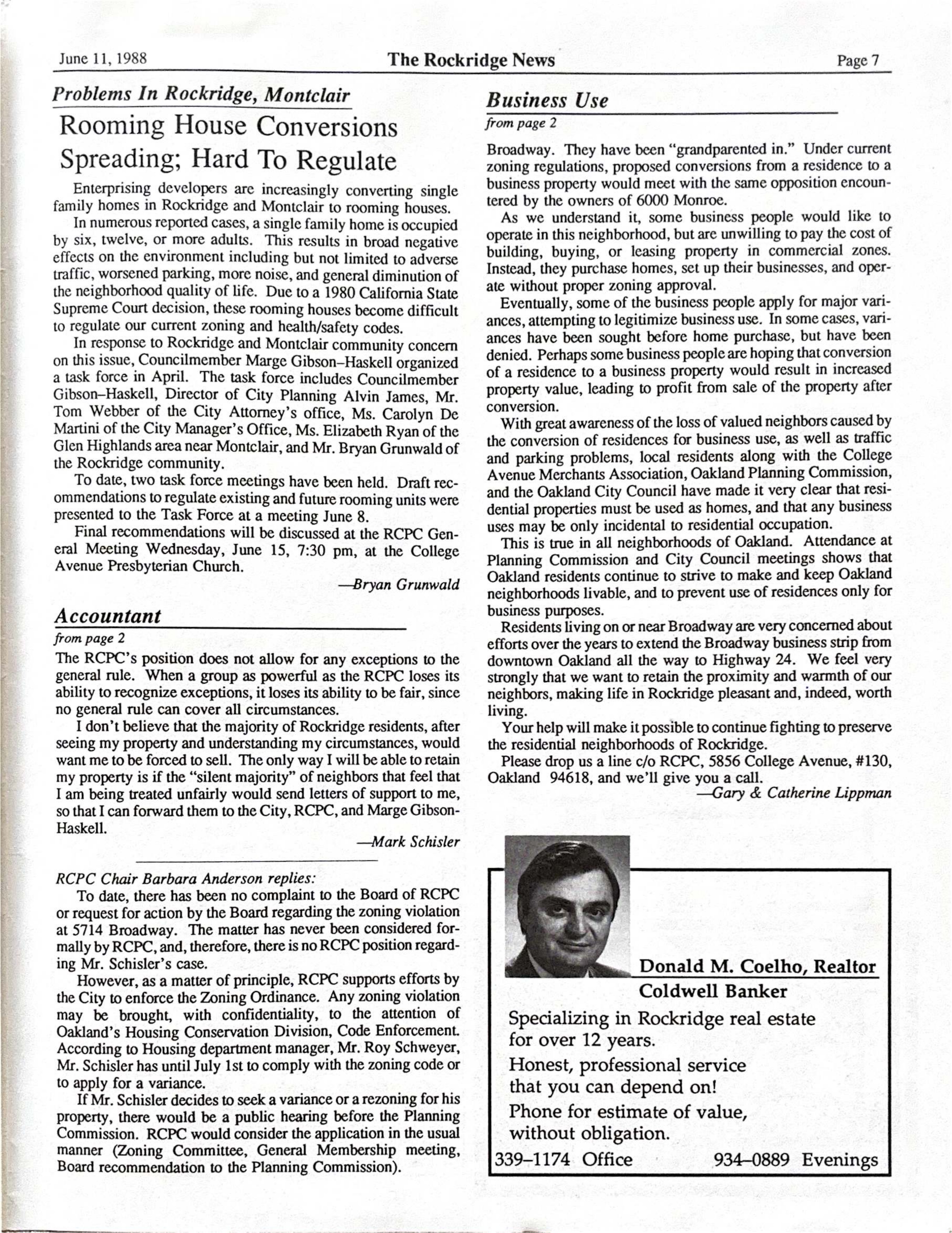 Click to zoom in The Rockridge News, June 1988, page 7