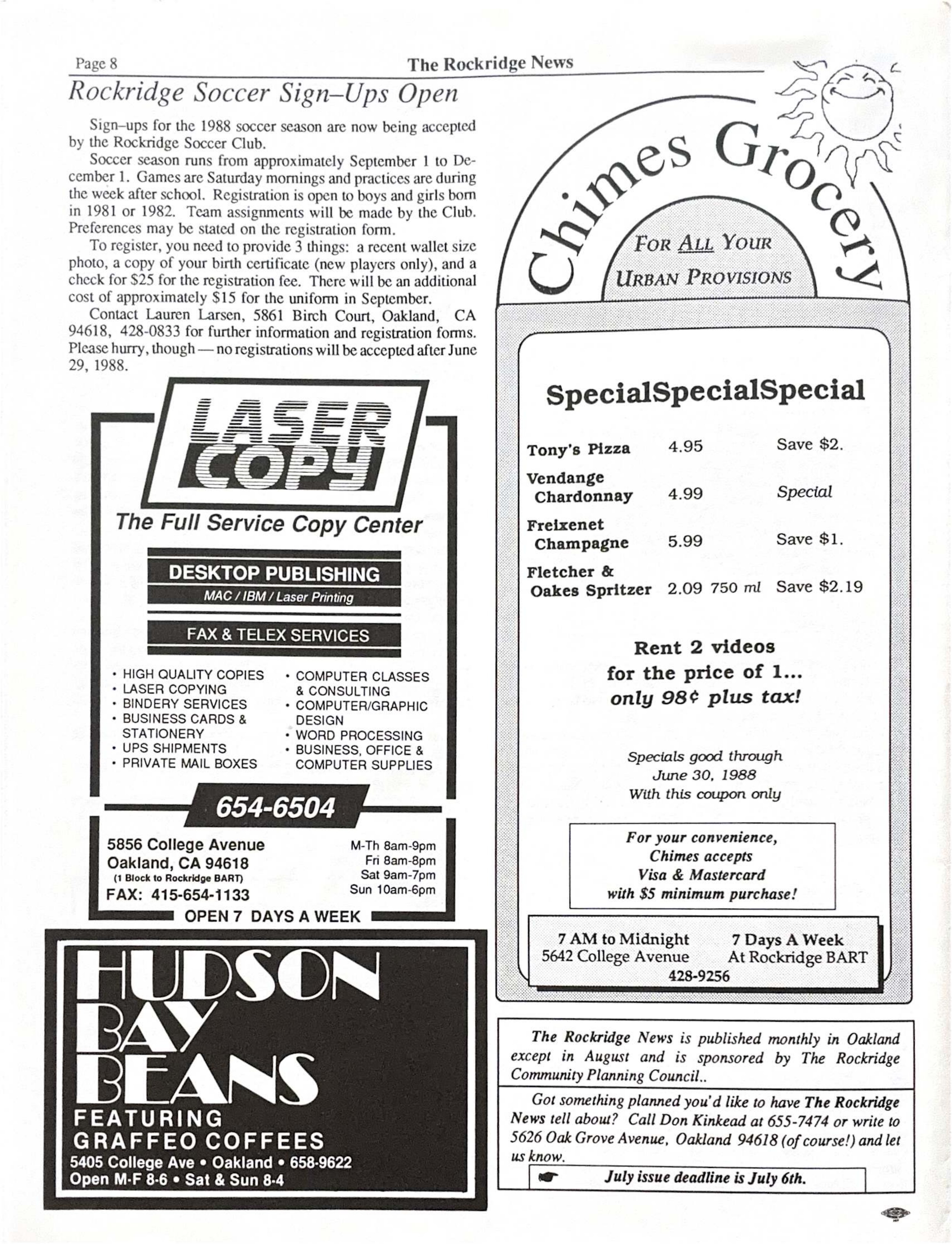 Click to zoom in The Rockridge News, June 1988, page 8