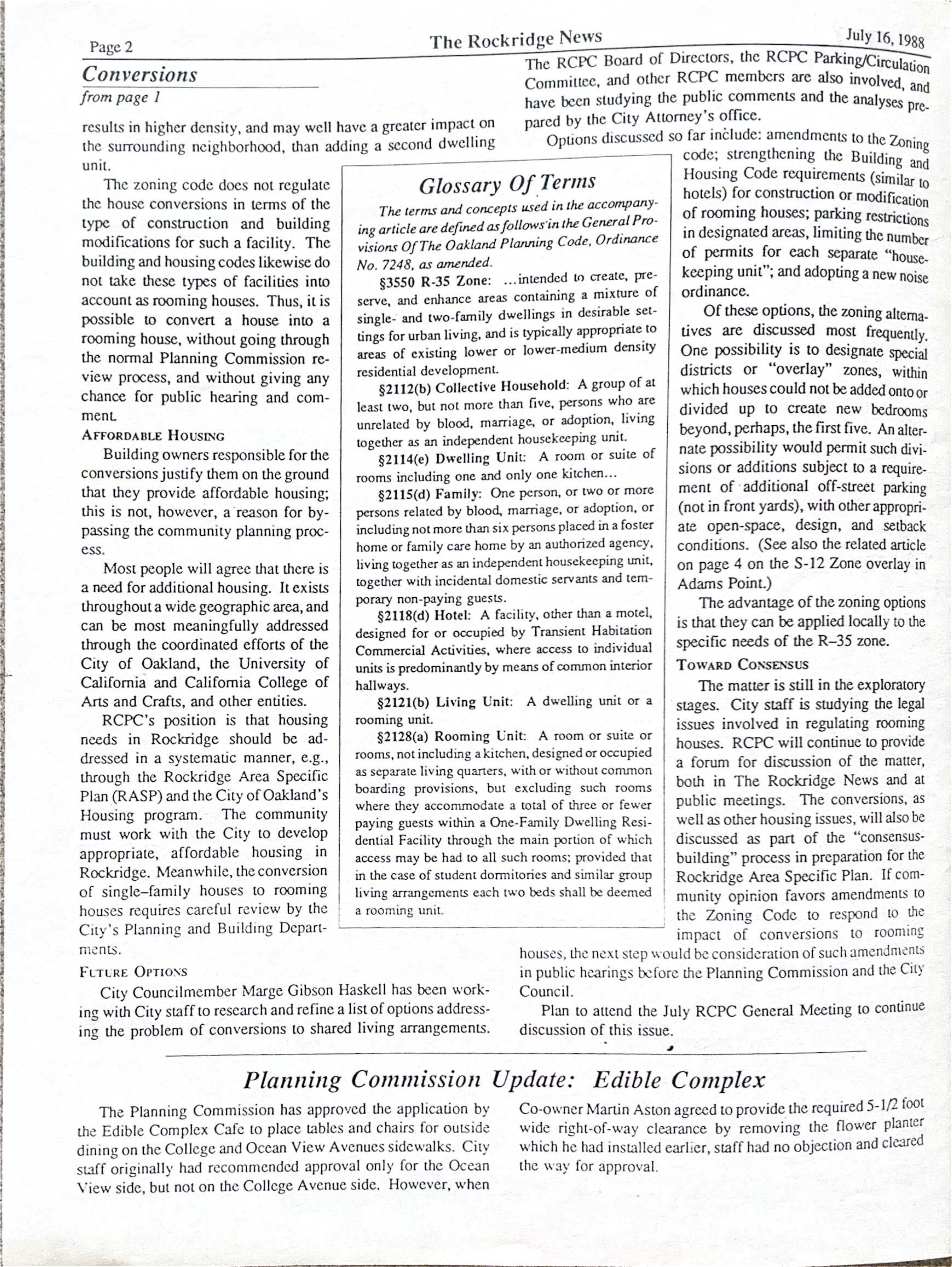 Click to zoom in The Rockridge News, July 1988, page 2