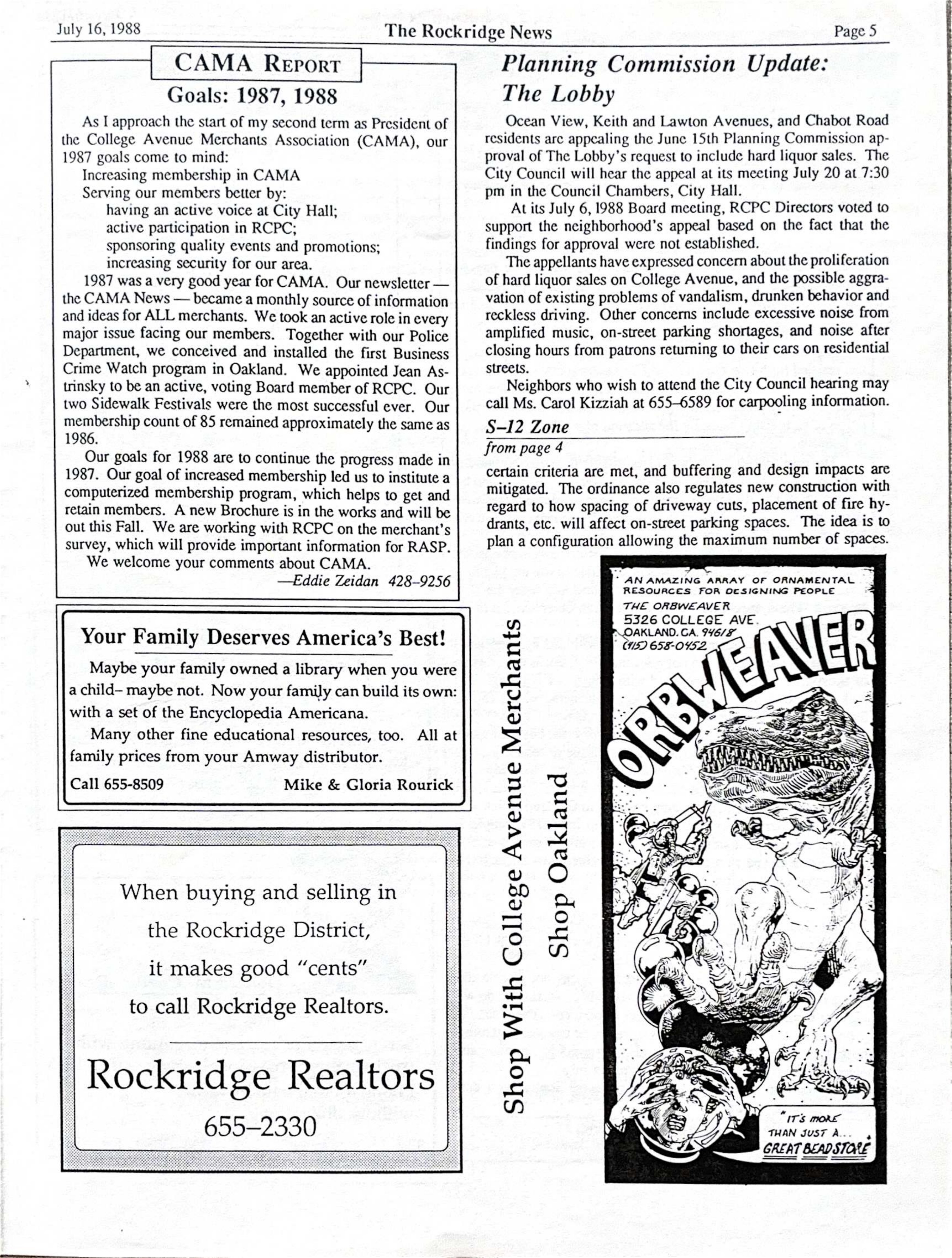 Click to zoom in The Rockridge News, July 1988, page 5