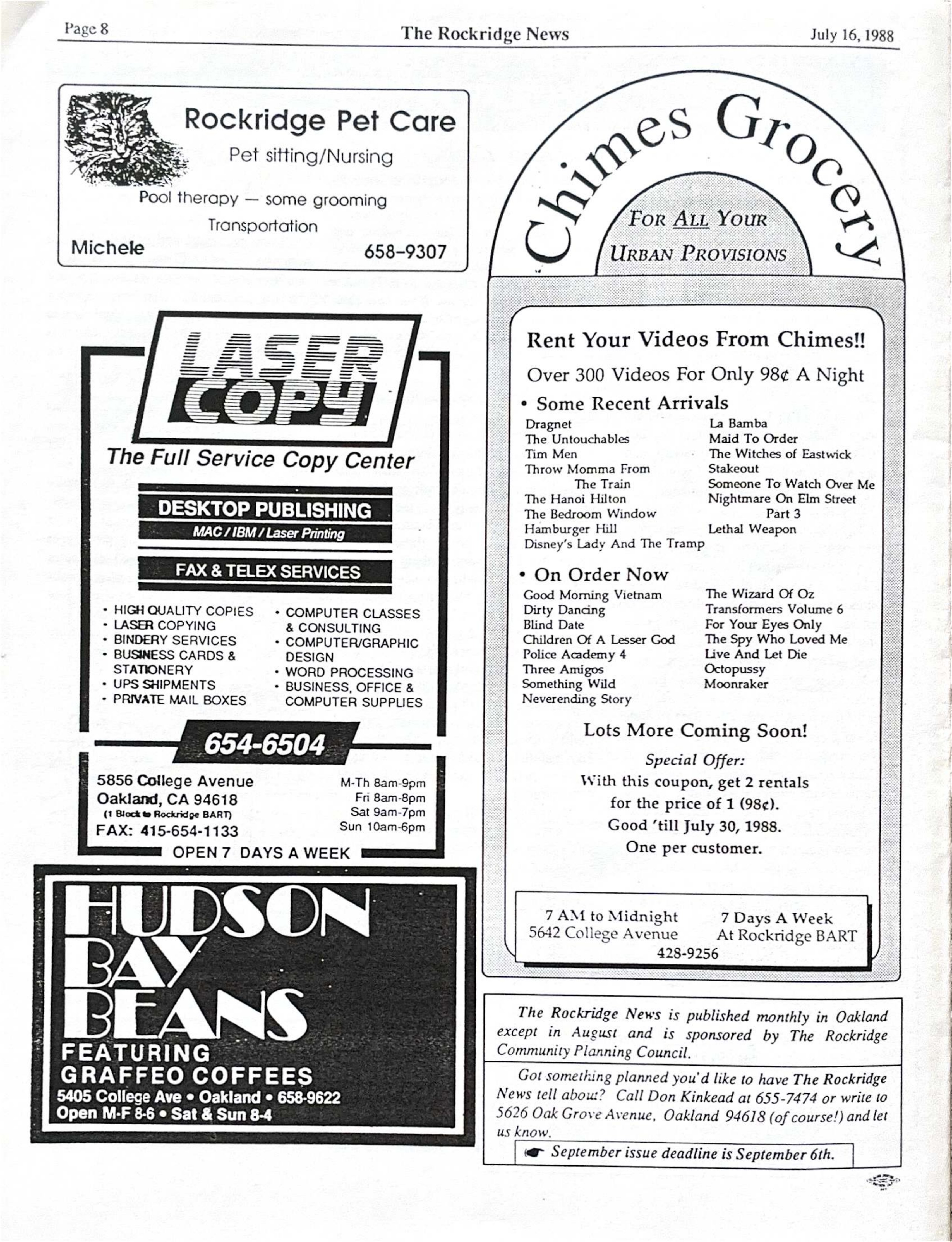 Click to zoom in The Rockridge News, July 1988, page 8