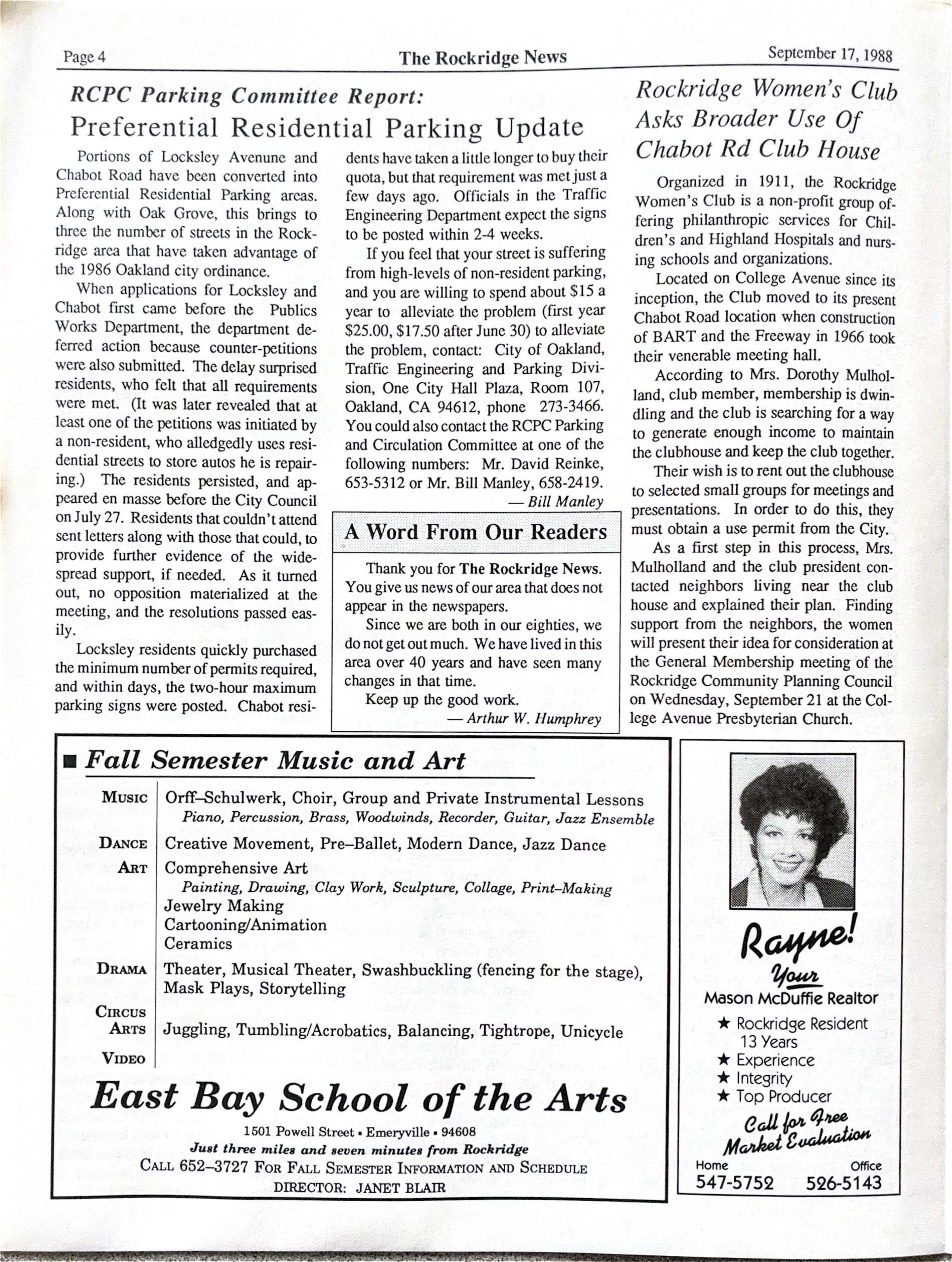 Click to zoom in The Rockridge News, September 1988, page 4