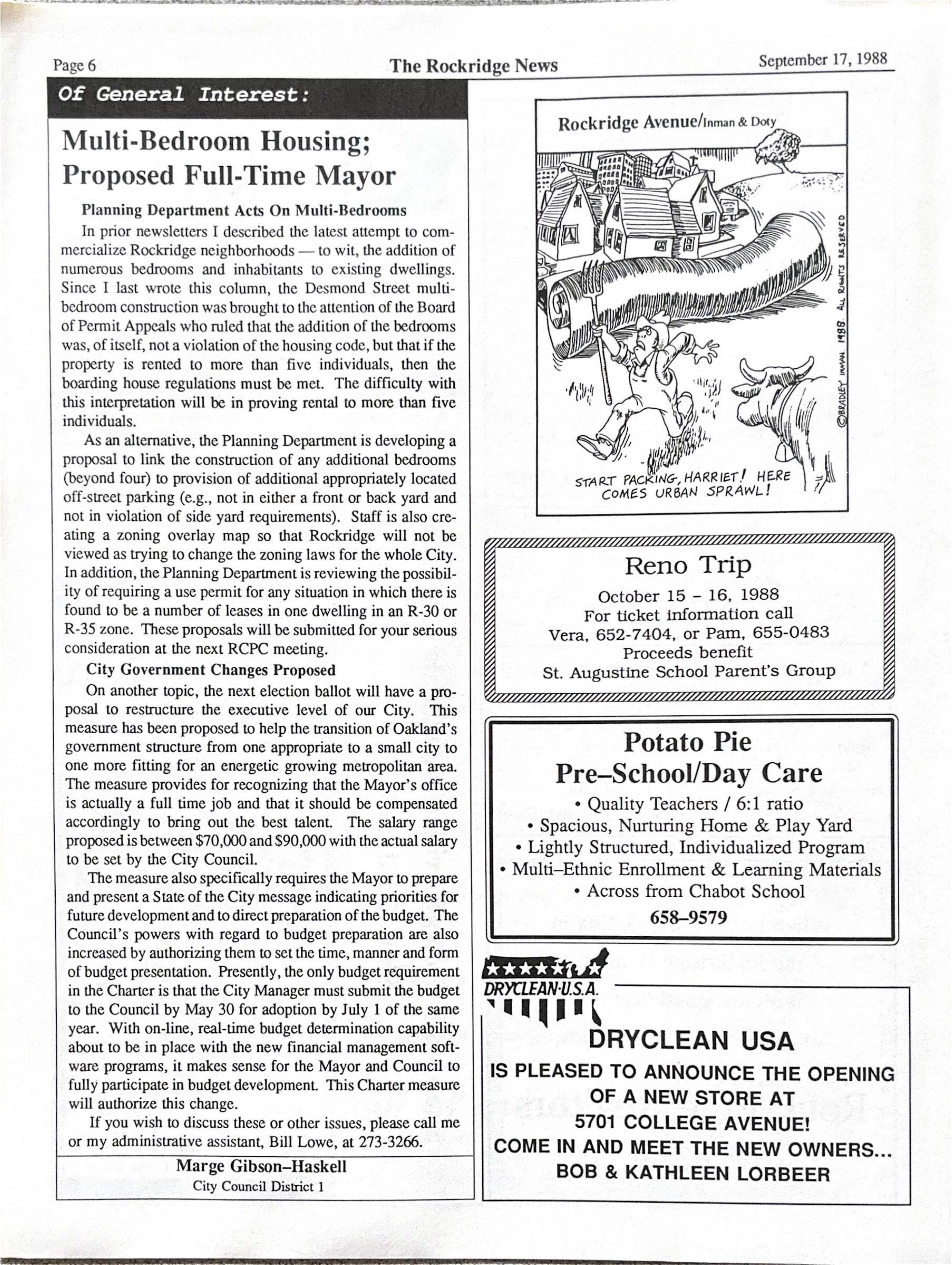 Click to zoom in The Rockridge News, September 1988, page 6
