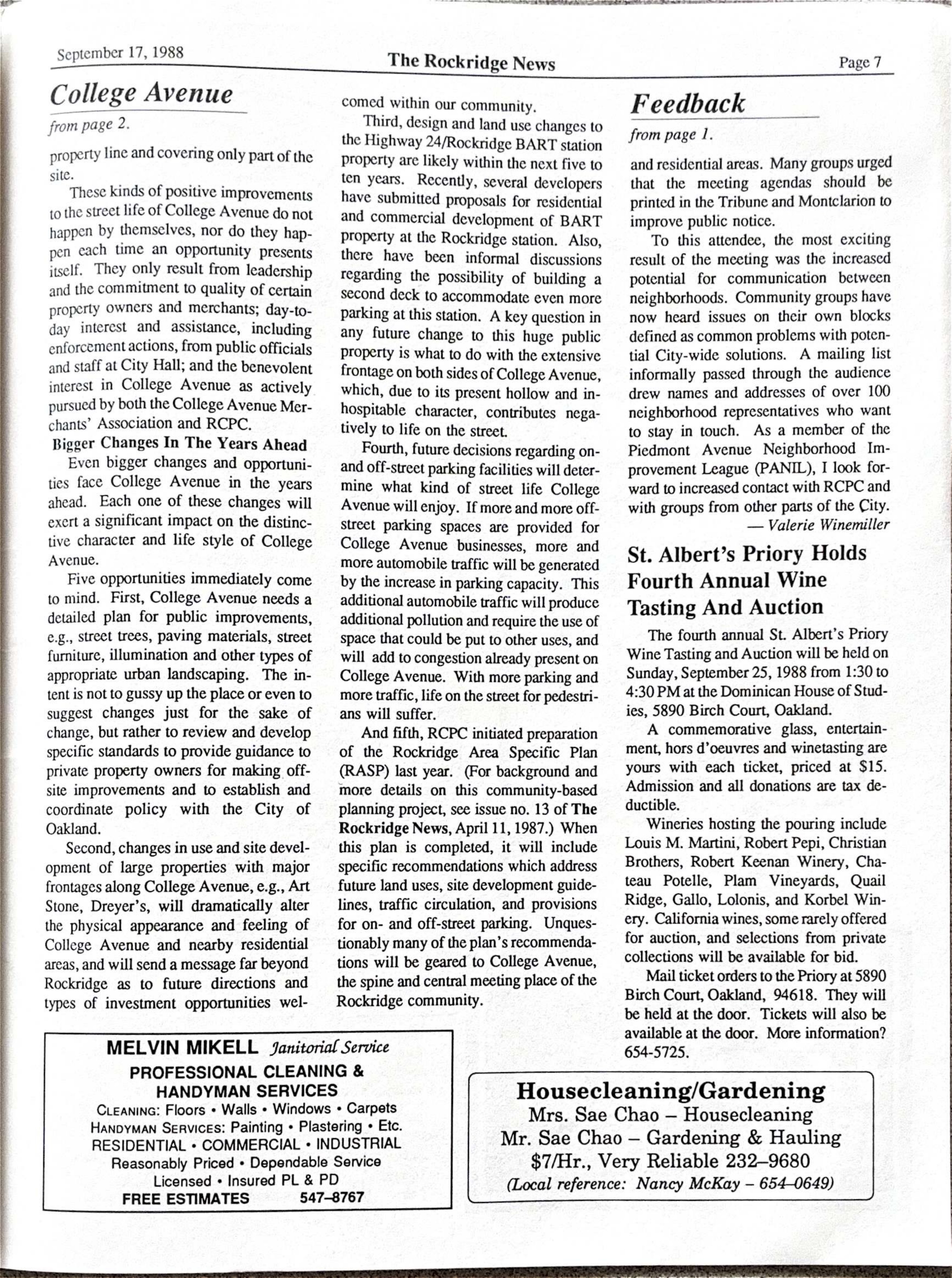 Click to zoom in The Rockridge News, September 1988, page 7