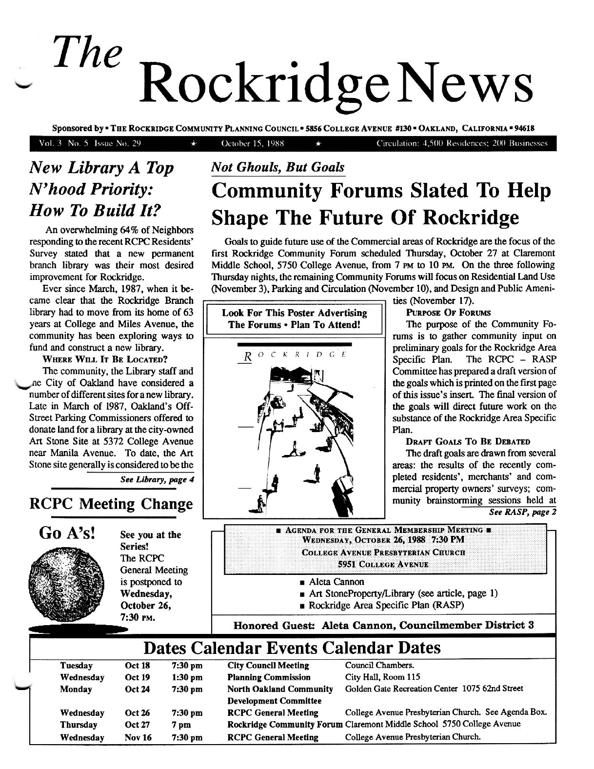 Click to zoom in The Rockridge News, October 1988, page 1