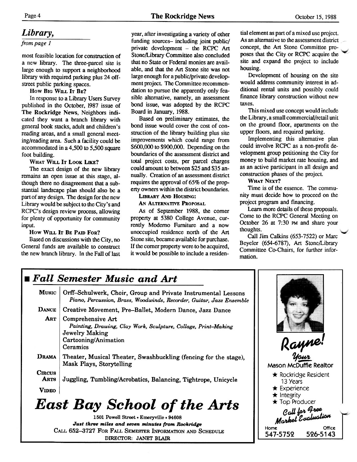 Click to zoom in The Rockridge News, October 1988, page 4
