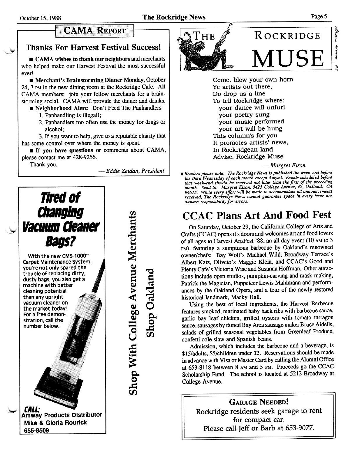The Rockridge News, October 1988, page 5