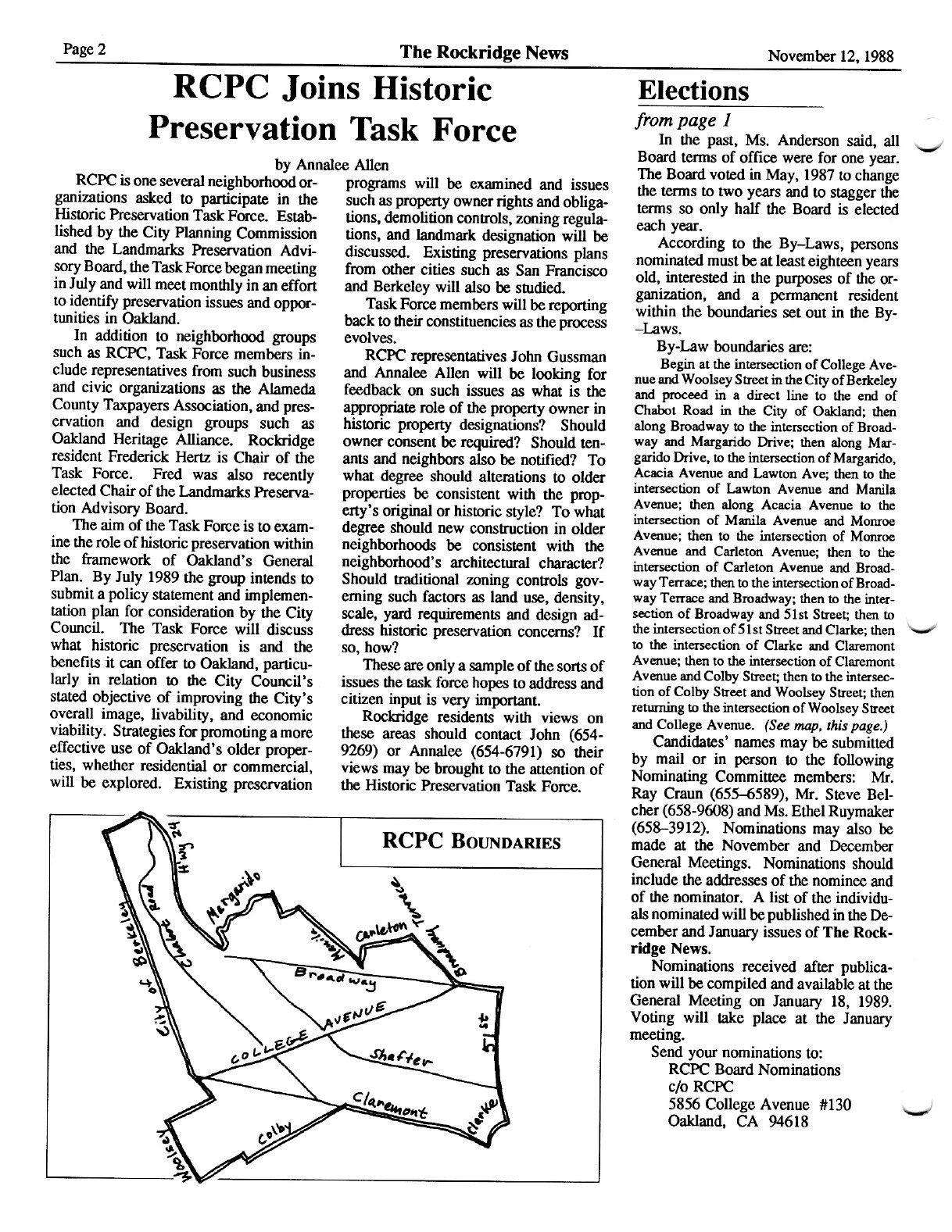 Click to zoom in The Rockridge News, November 1988, page 2