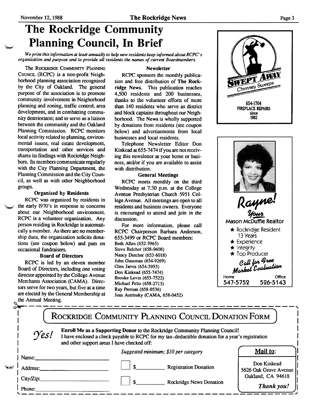 Click to zoom in The Rockridge News, November 1988, page 3