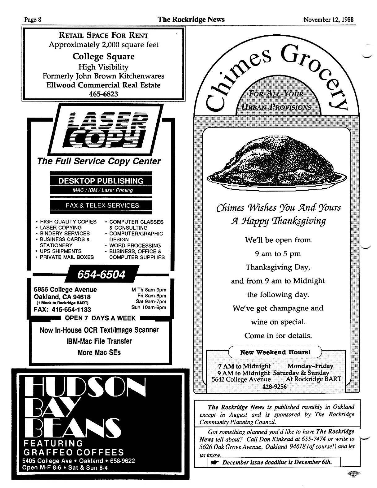 Click to zoom in The Rockridge News, November 1988, page 8