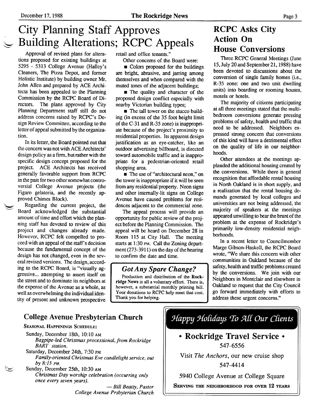 Click to zoom in The Rockridge News, December 1988, page 3